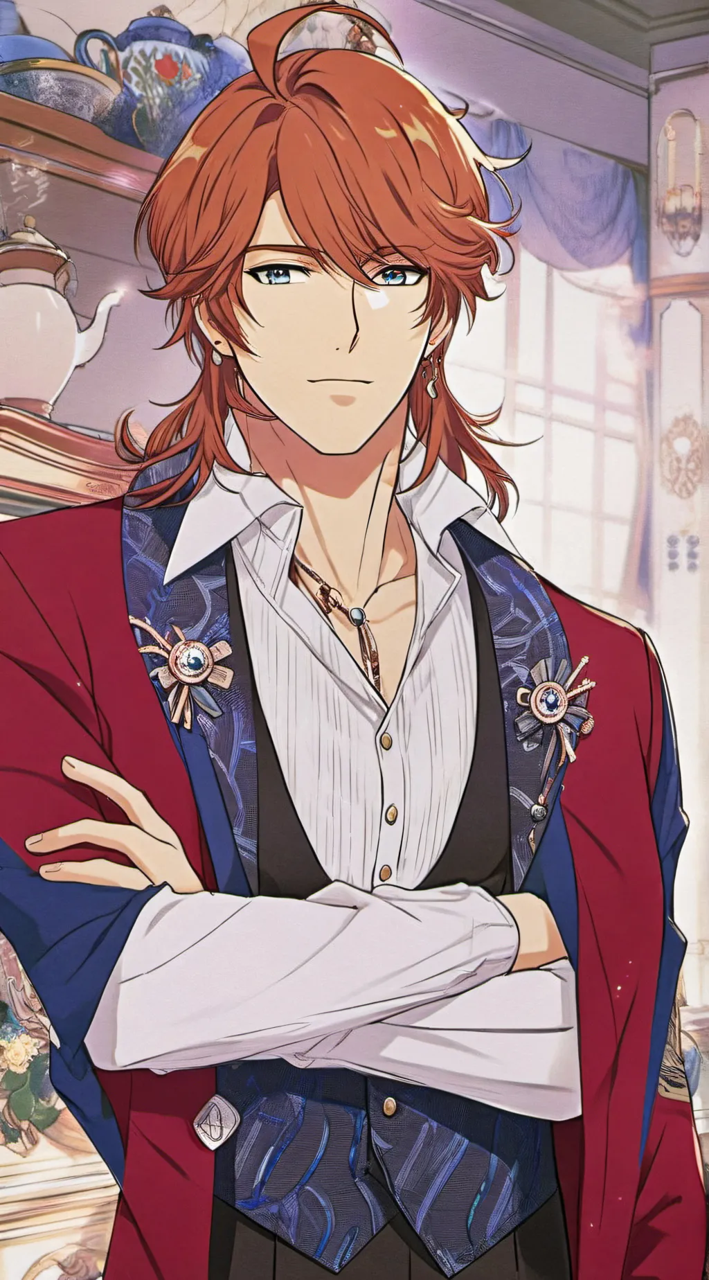 ai character: Ginger Gray Eyes background