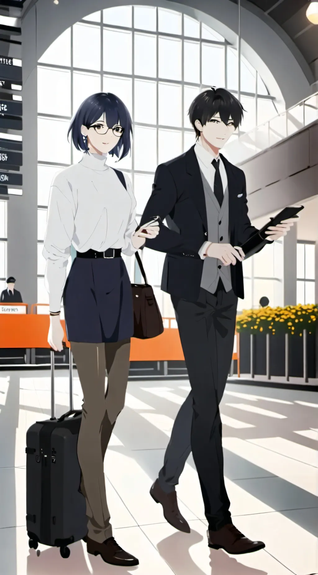 ai character: Lost in airport background