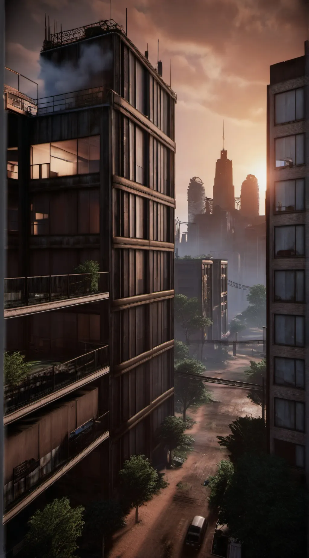 ai character: apocalyptic city background