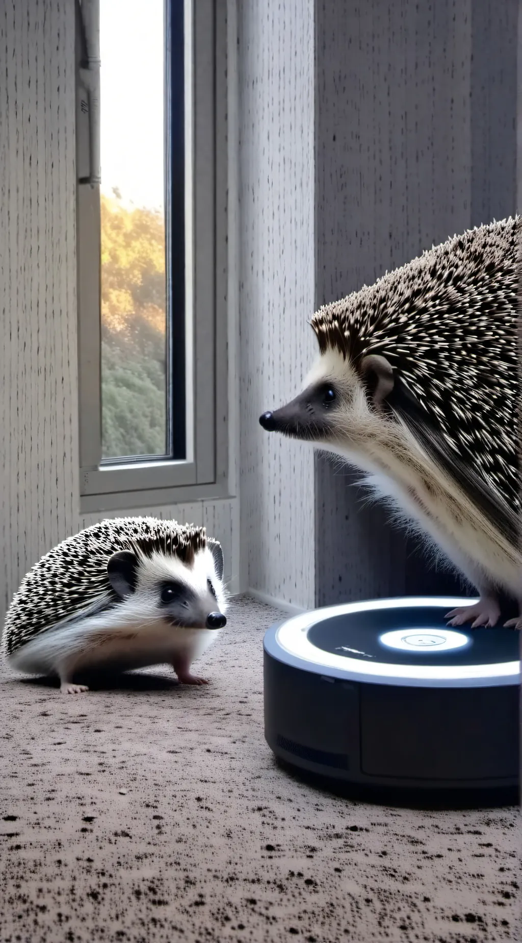 ai character: a hedgehog roomba background