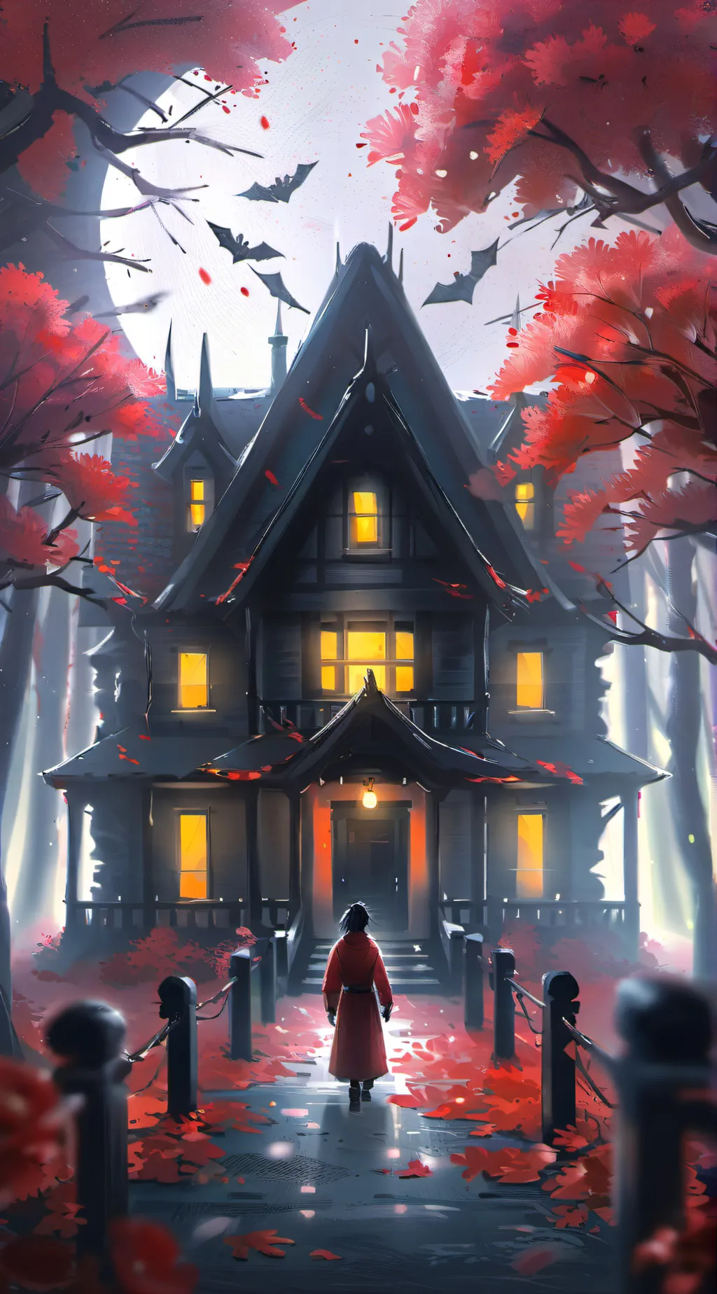 ai character: Haunted house(mha) background