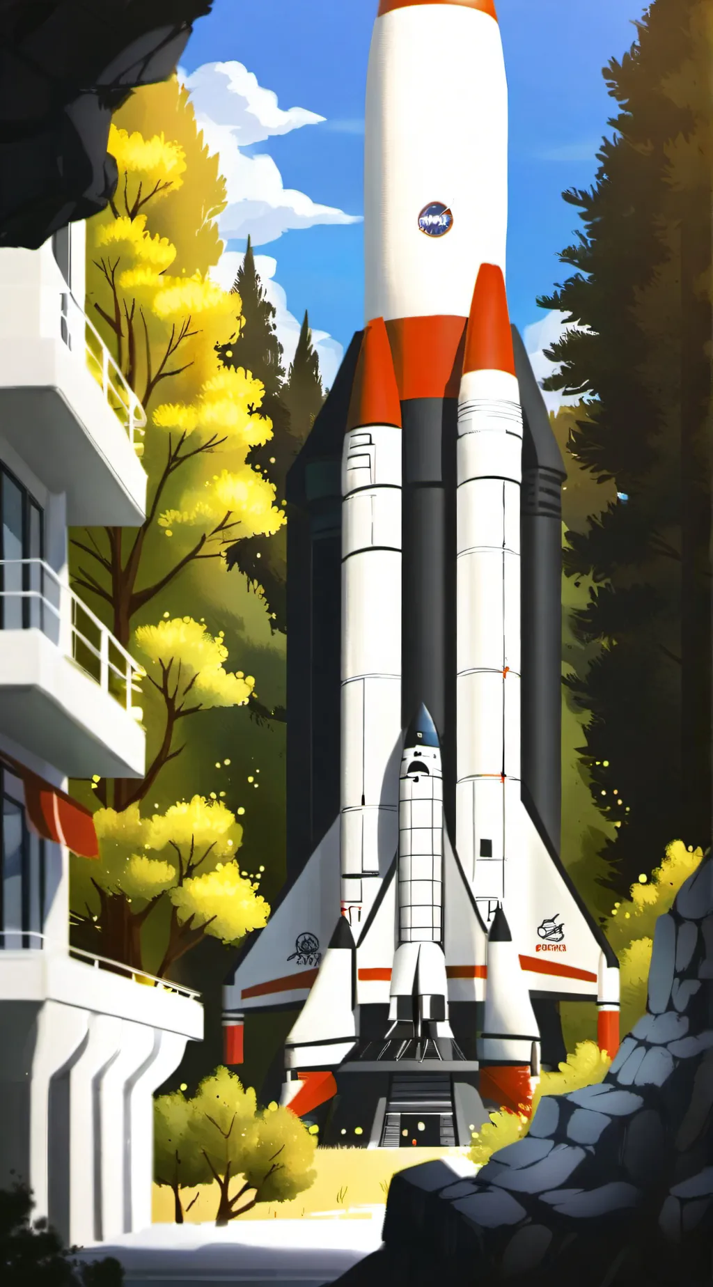 ai character: Space rockets background