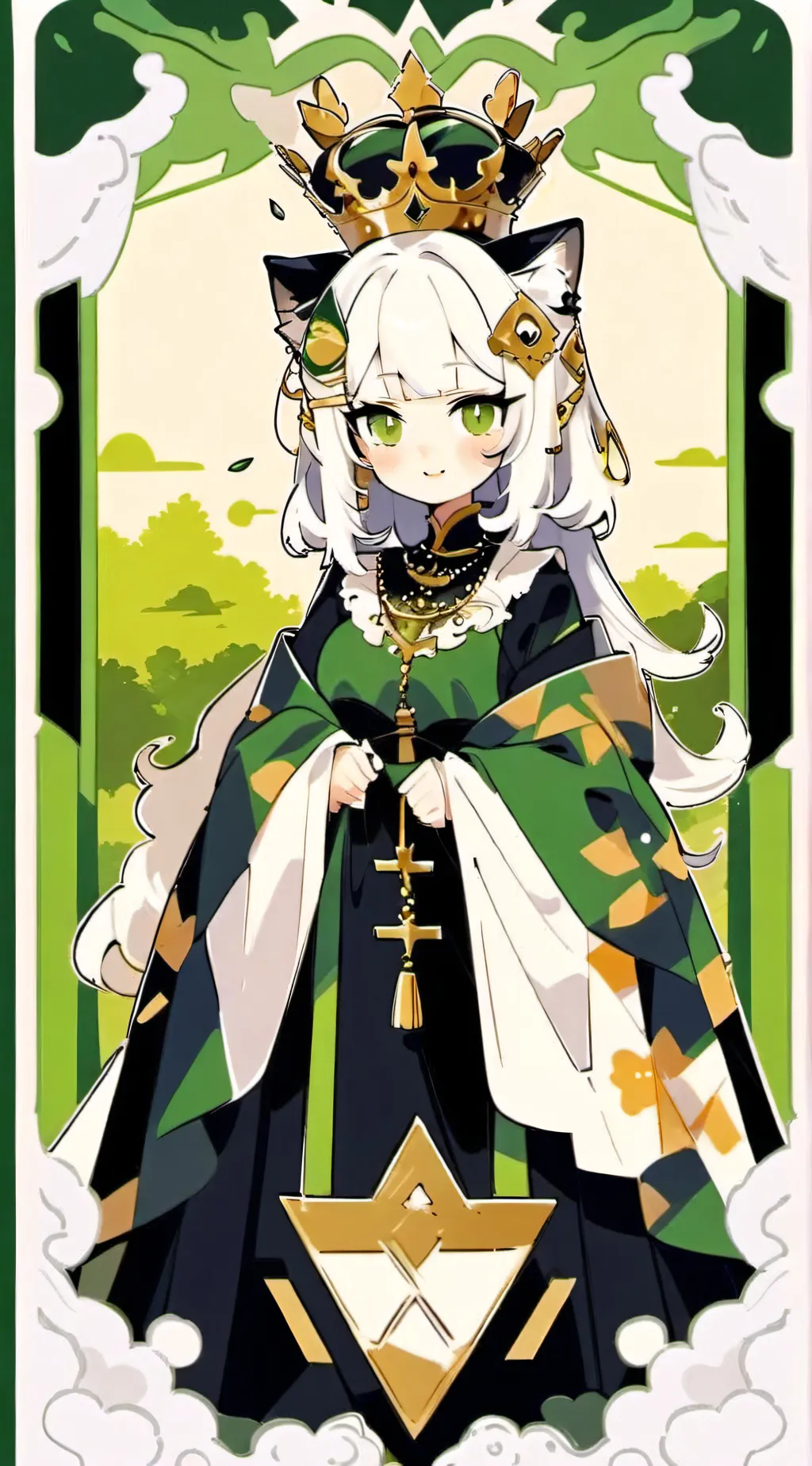 ai character: Cat queen of grass background