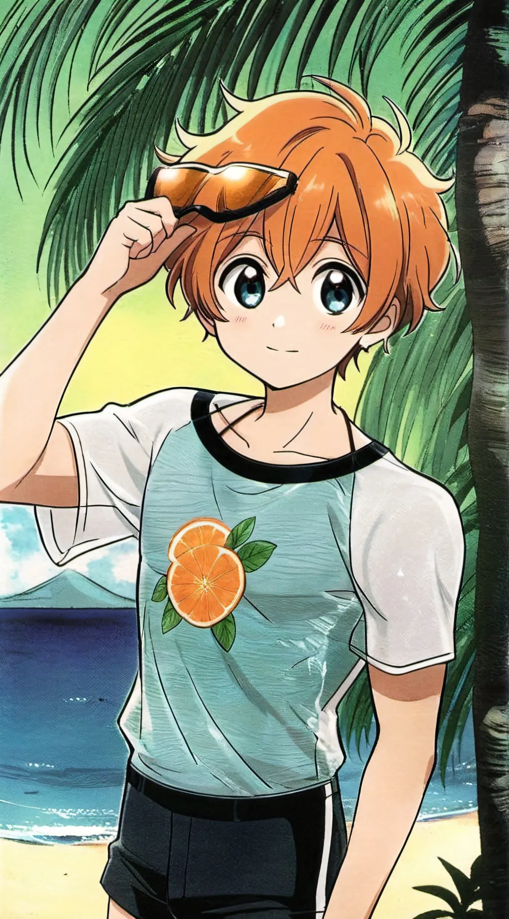 ai character: beach time background