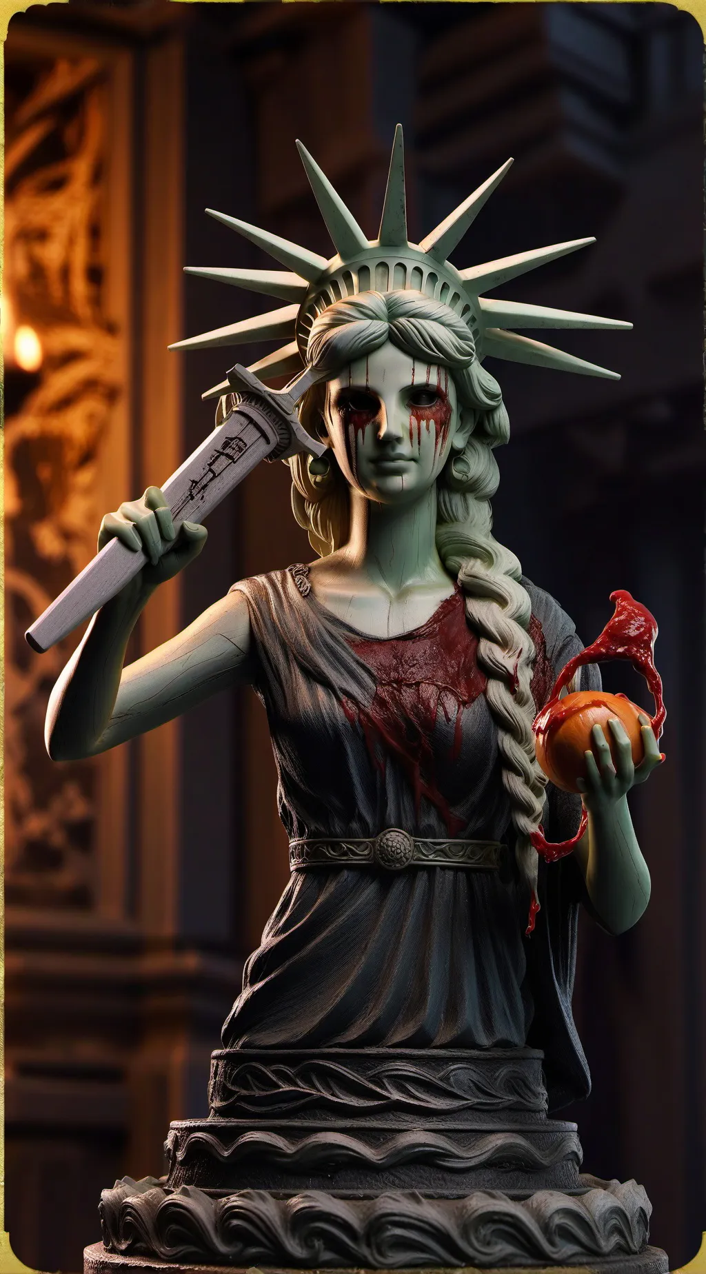 ai character: Lady Liberty purge background