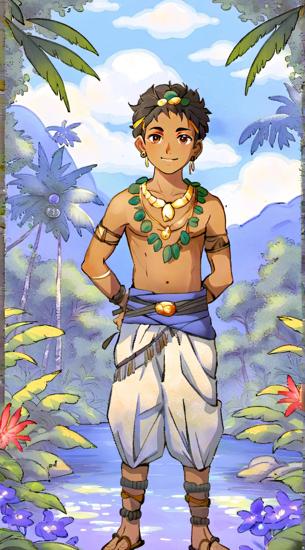 ai character: Xochipilli.  background