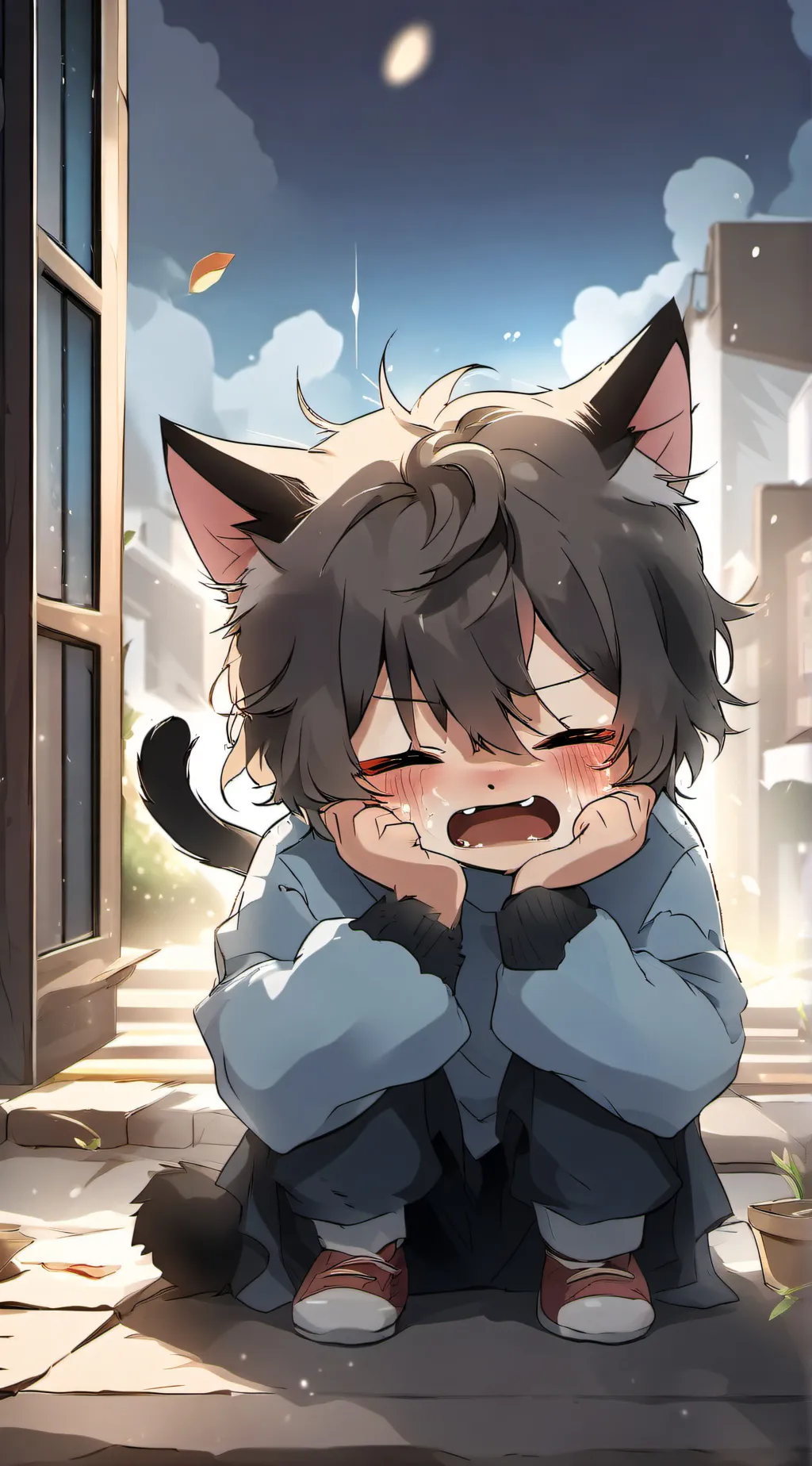 ai character: crying cat background