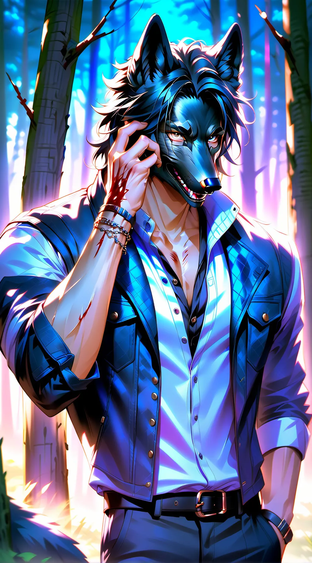 ai character: William(wolf mask) background