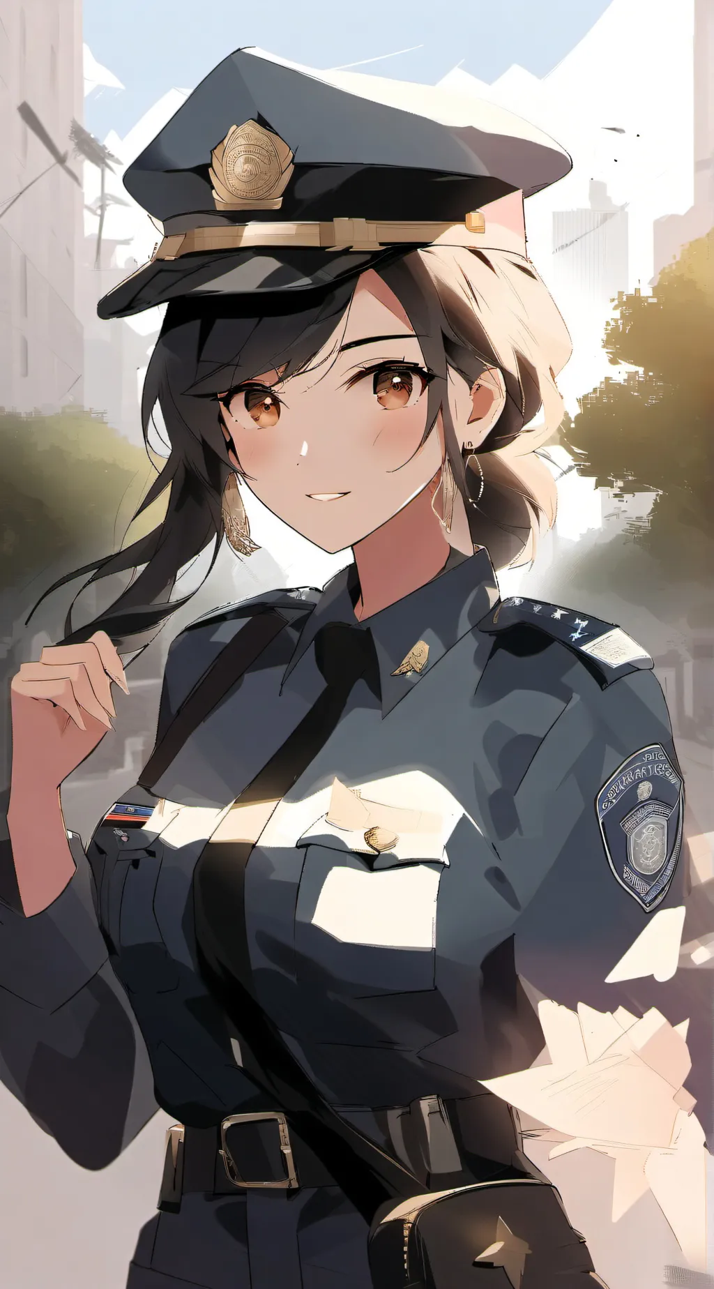 ai character: Female officer  background