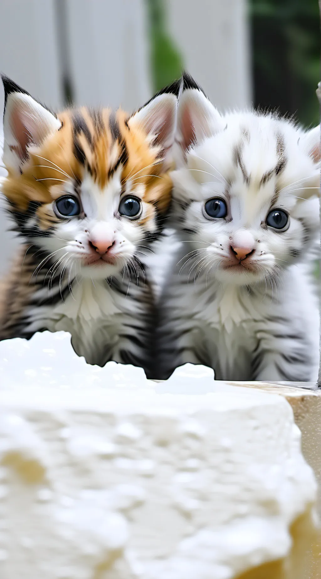 ai character: two sad kittens  background