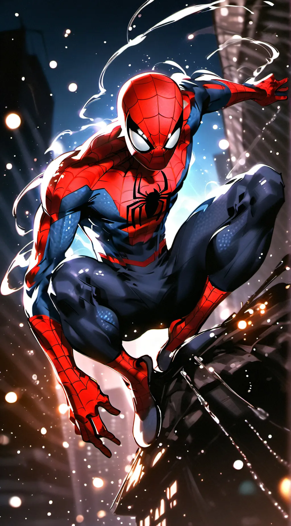 ai character: Spiderman🕷🔴🔵 background