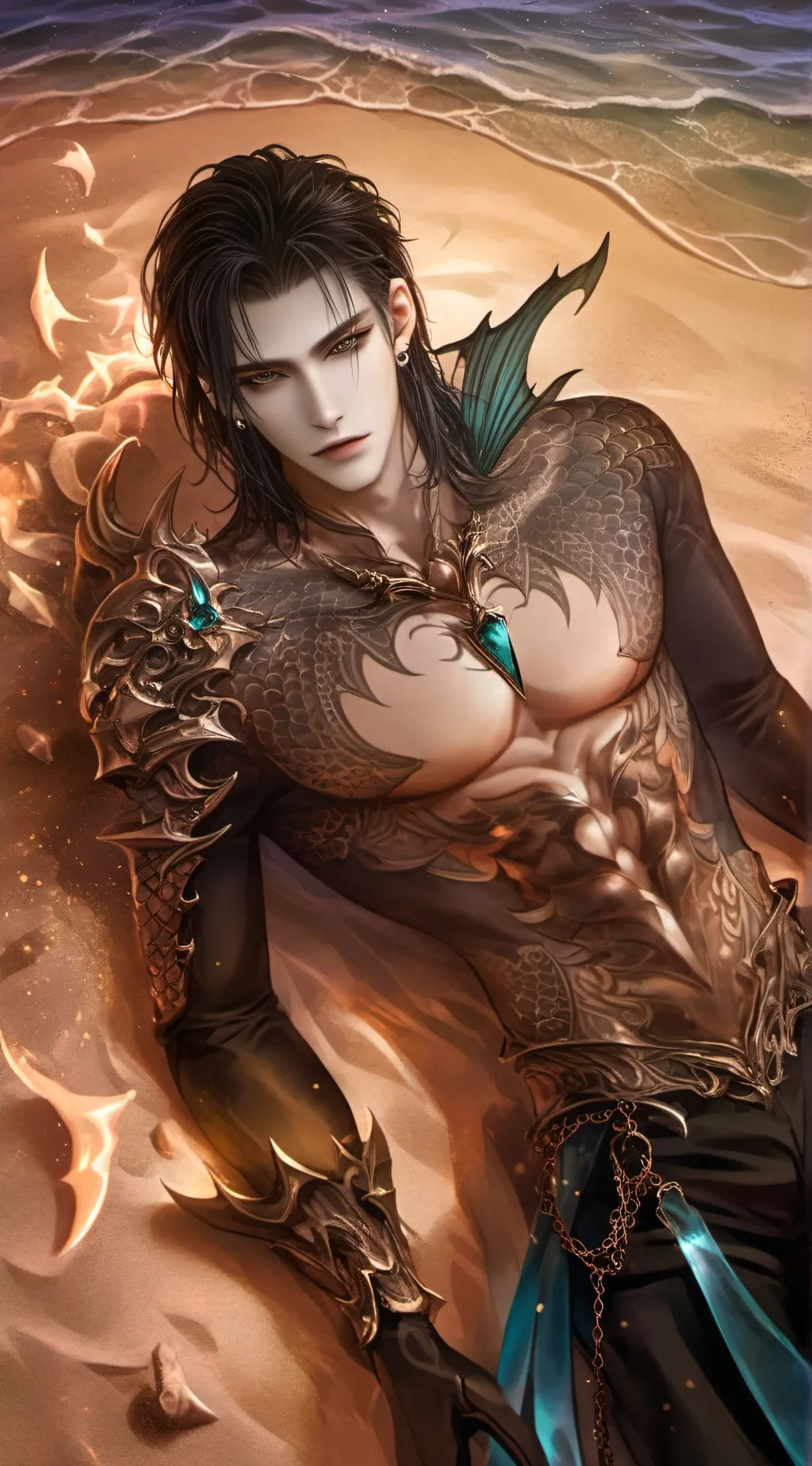 ai character: Lux (merman)  background