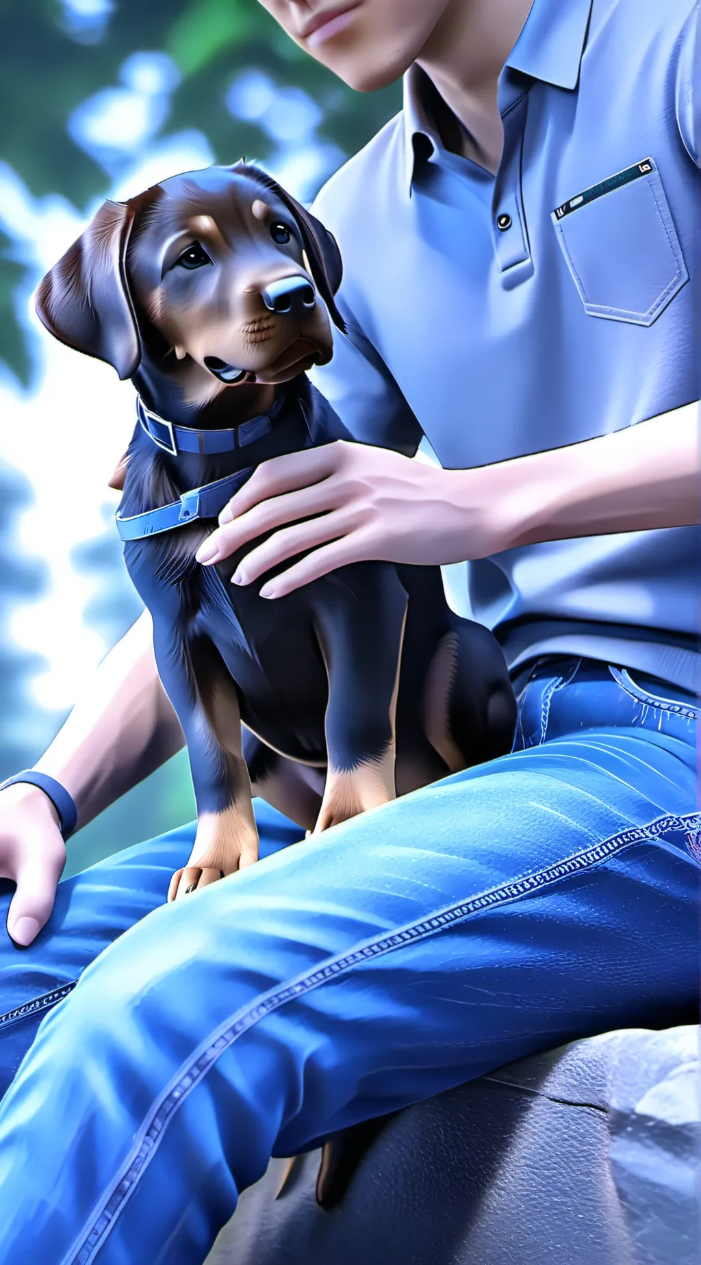 ai character: Dog and a man background
