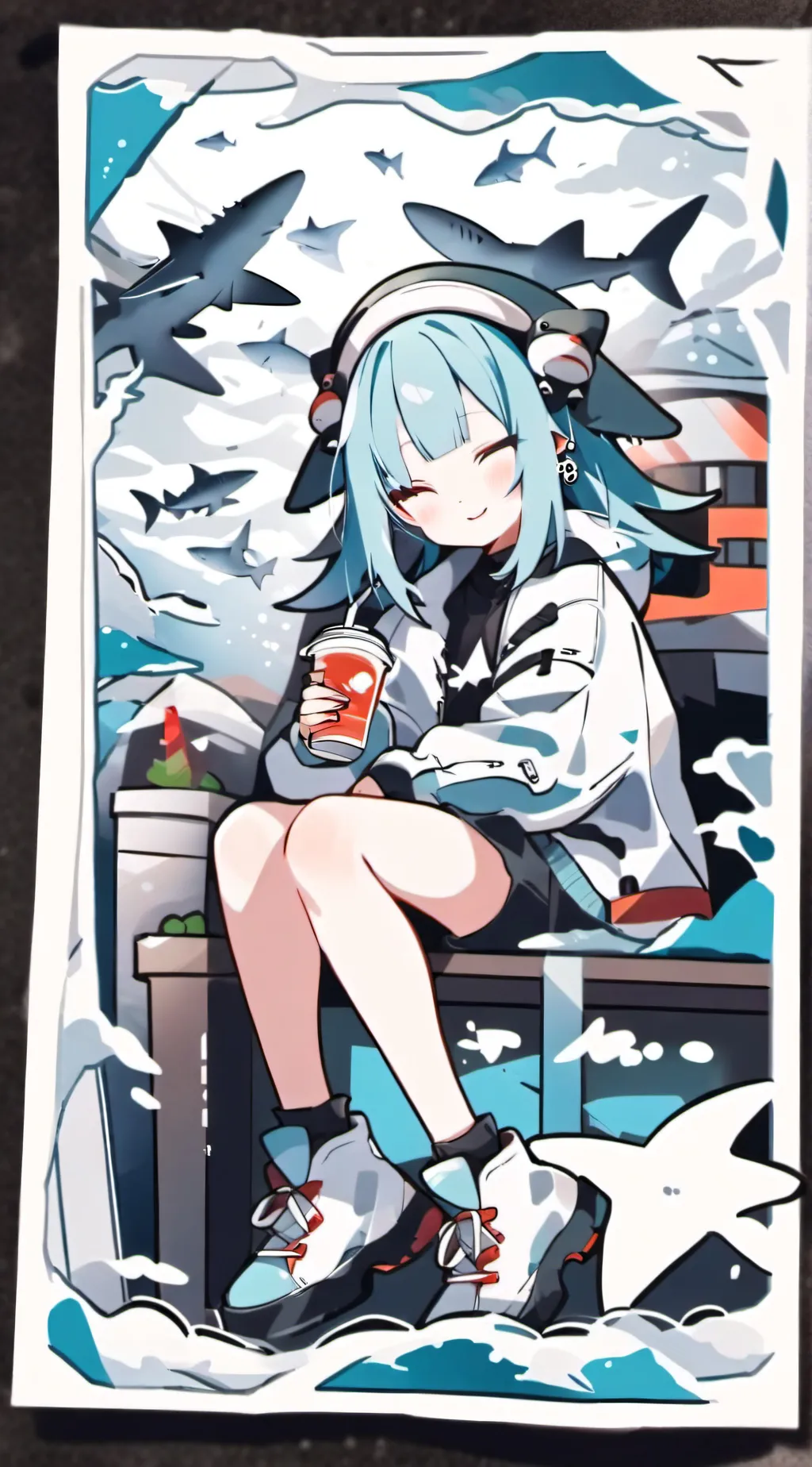 ai character: Shark girl sleepin background