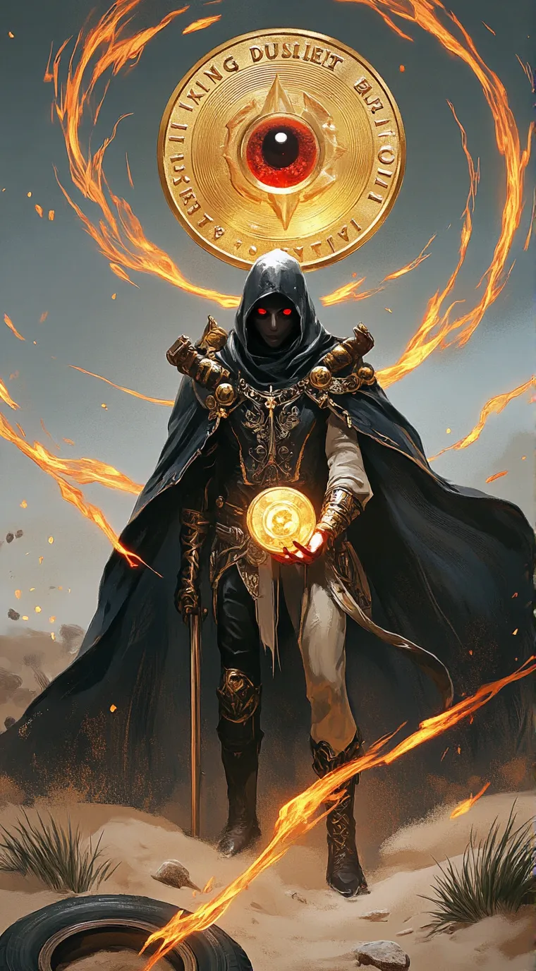 ai character:  a coin from hell background