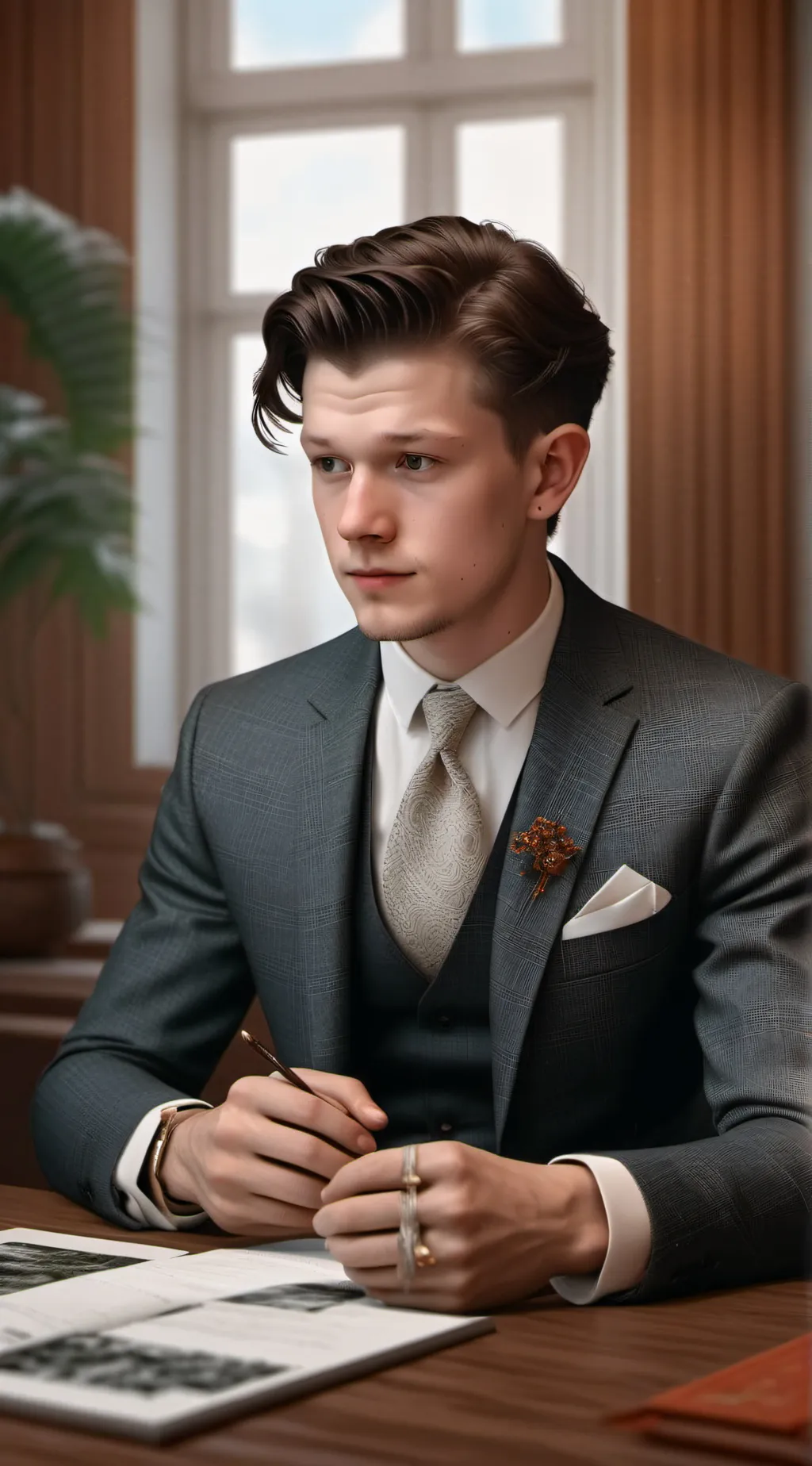 ai character: Tom Holland  background