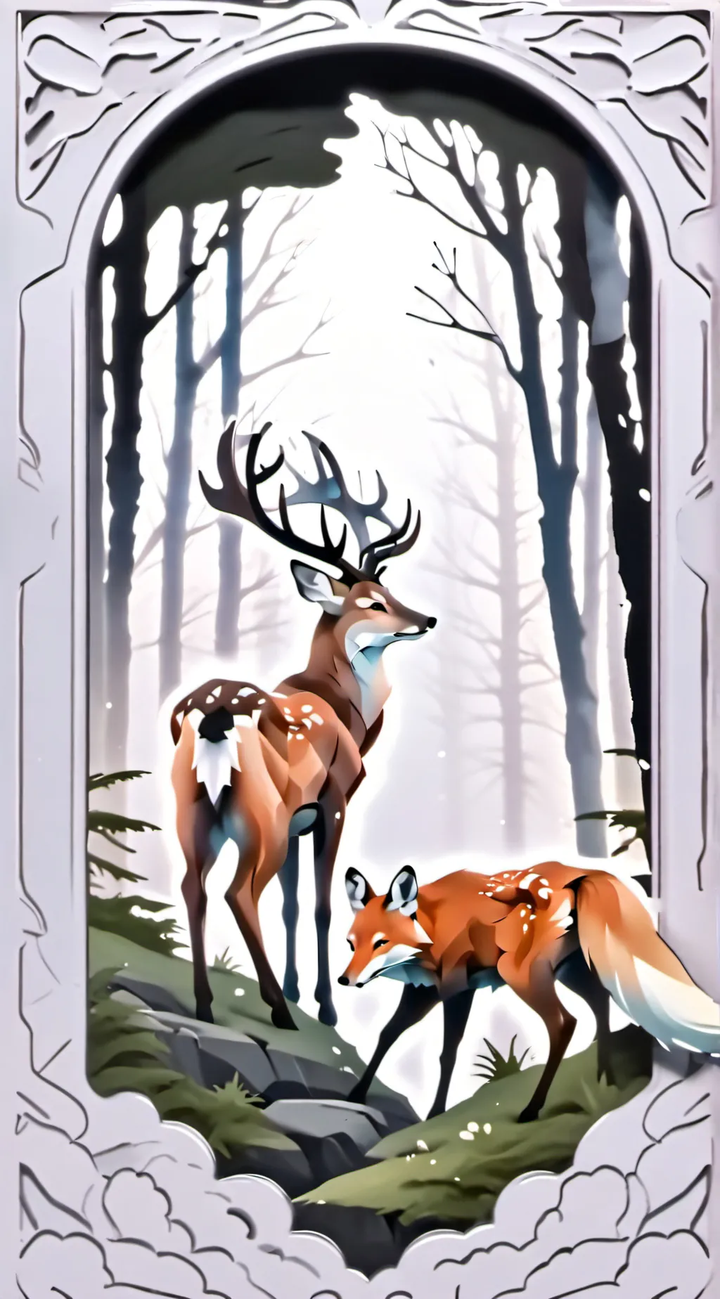 ai character: Deer and fox background
