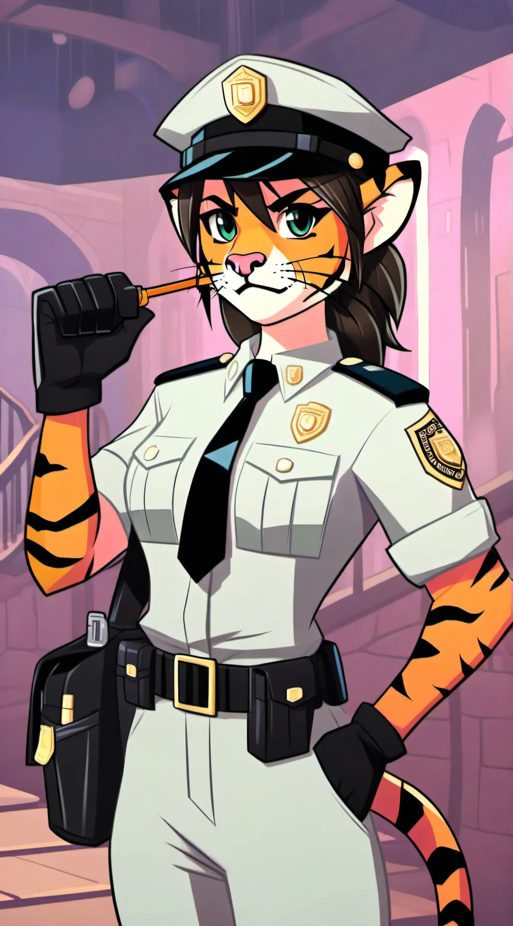 ai character: officer stripea background