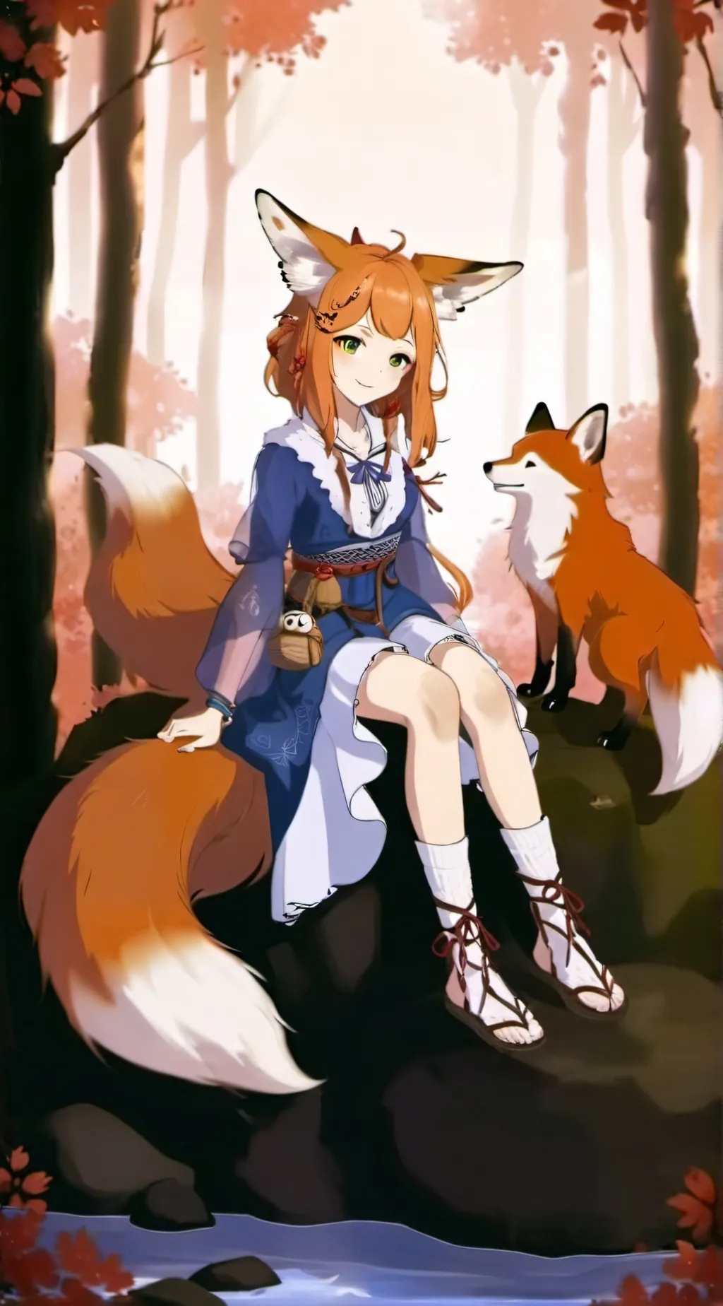 ai character: fox girl chillin background
