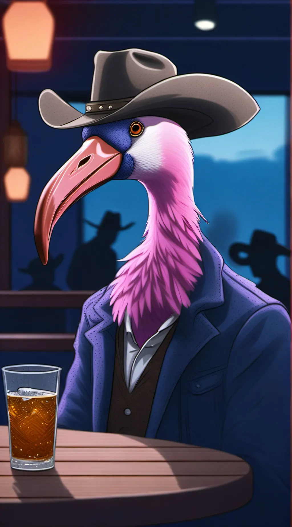 ai character: Tex flamingo  background