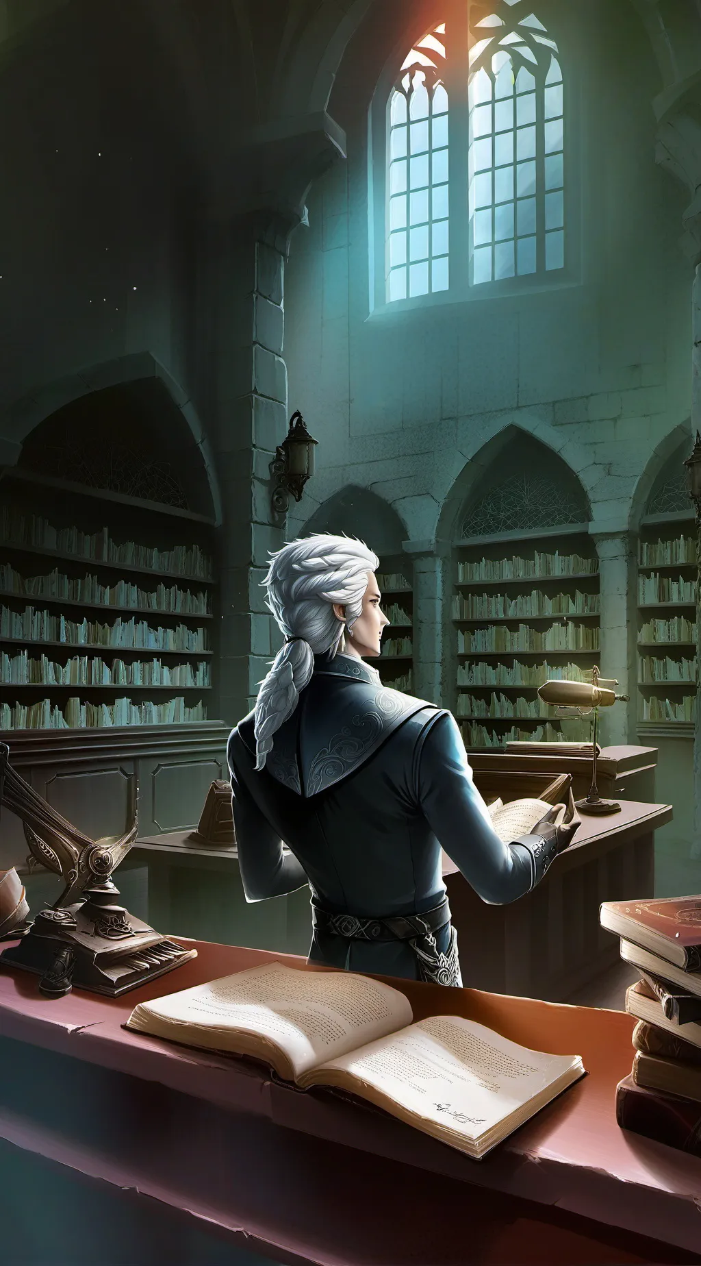 ai character: library kid  background