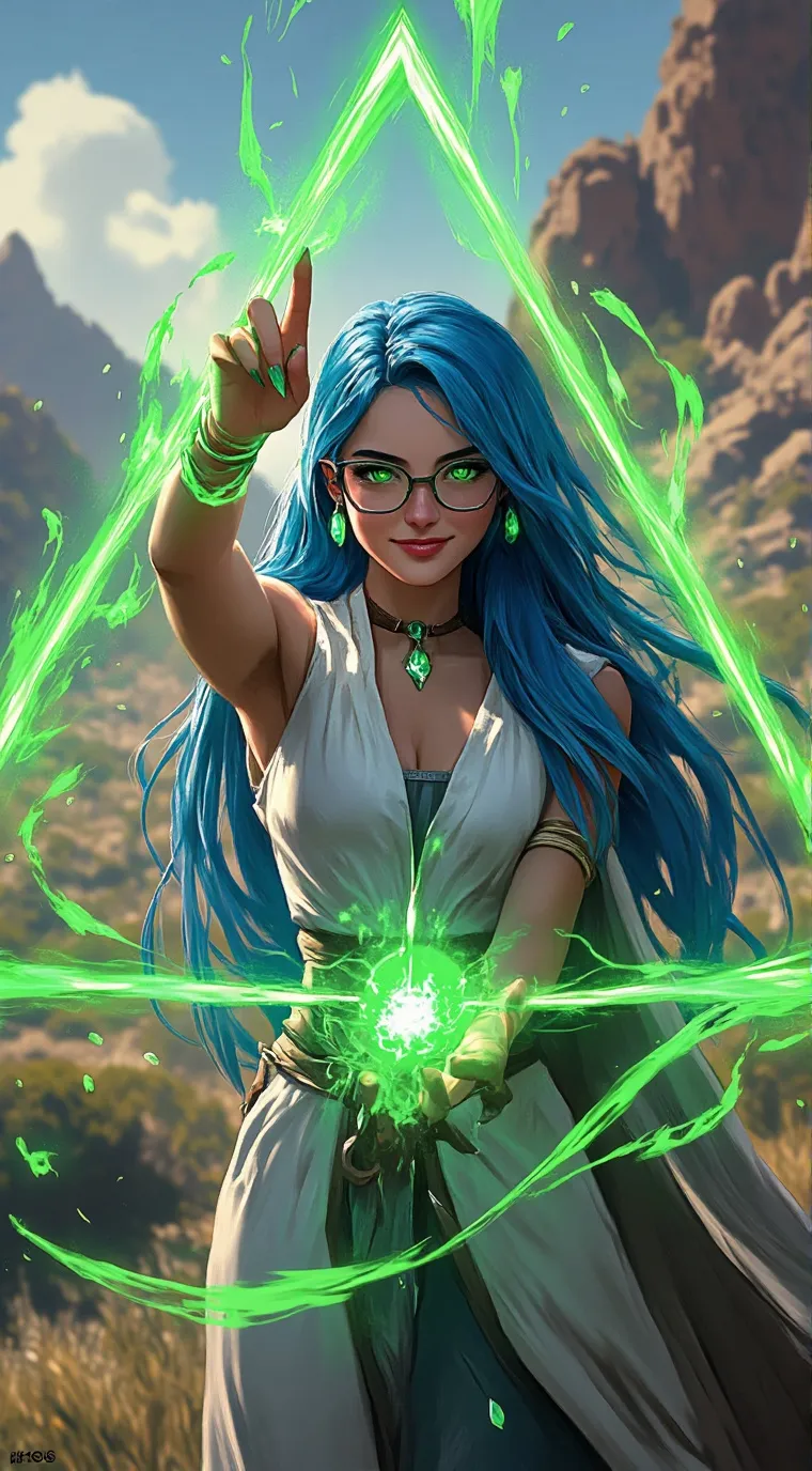 ai character: Emerald background