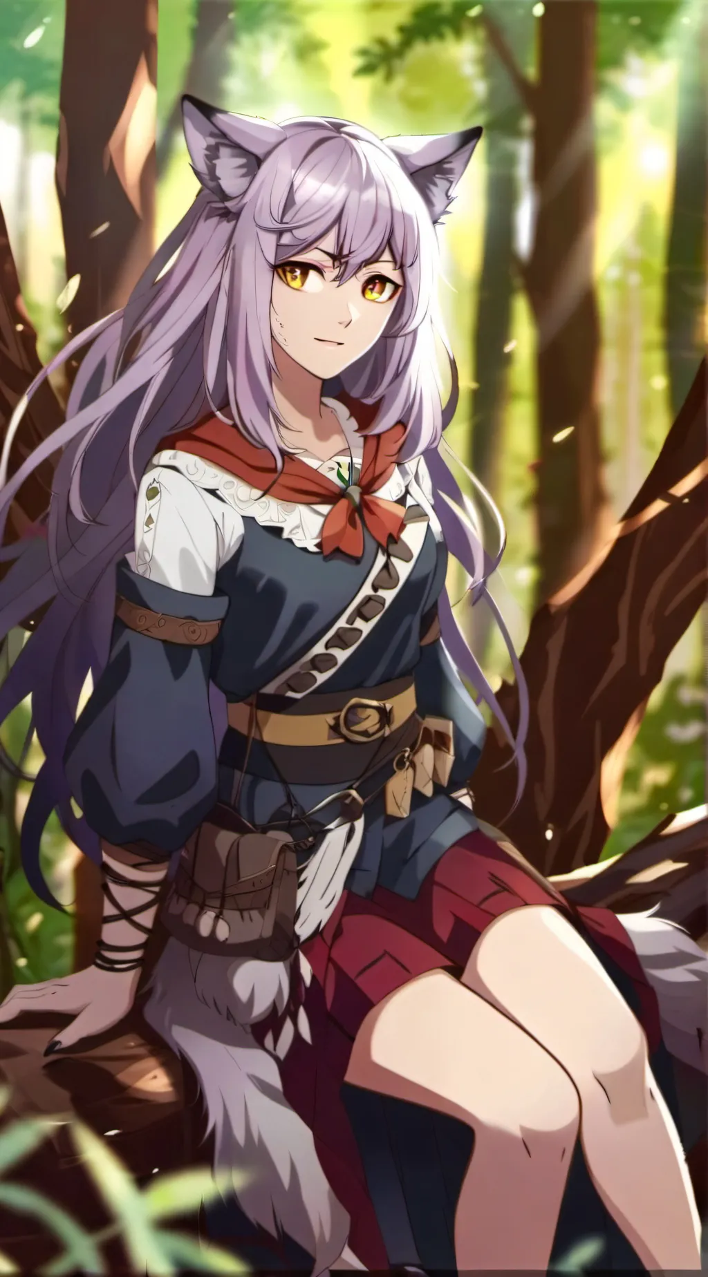 ai character: Wolf girl huntin background