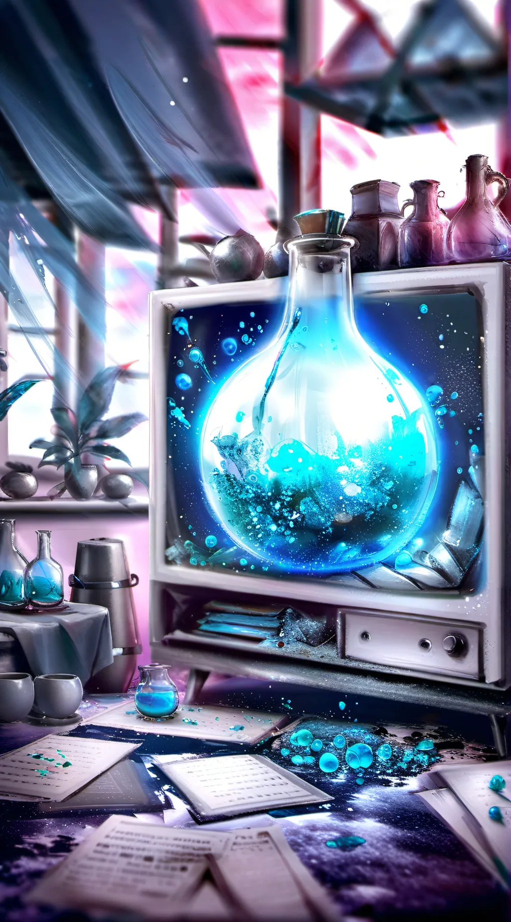 ai character: T v potion background