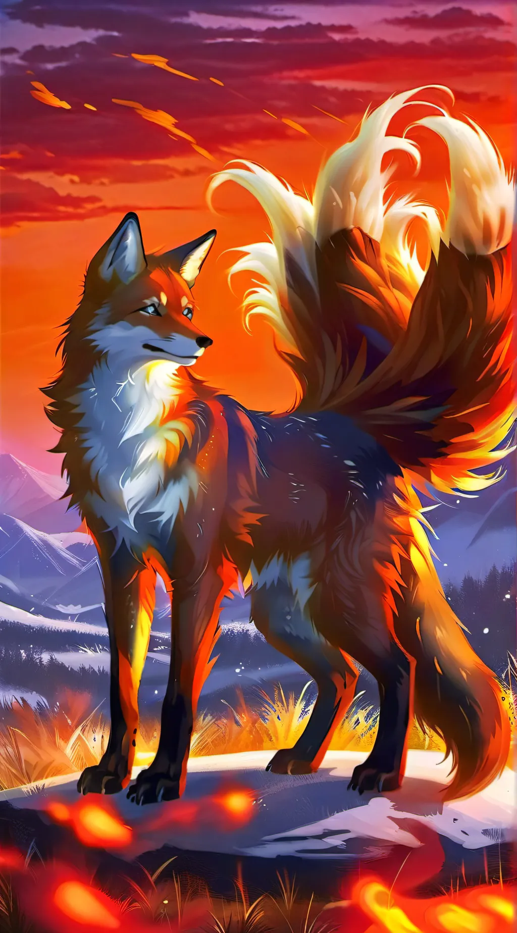 ai character: Fire background