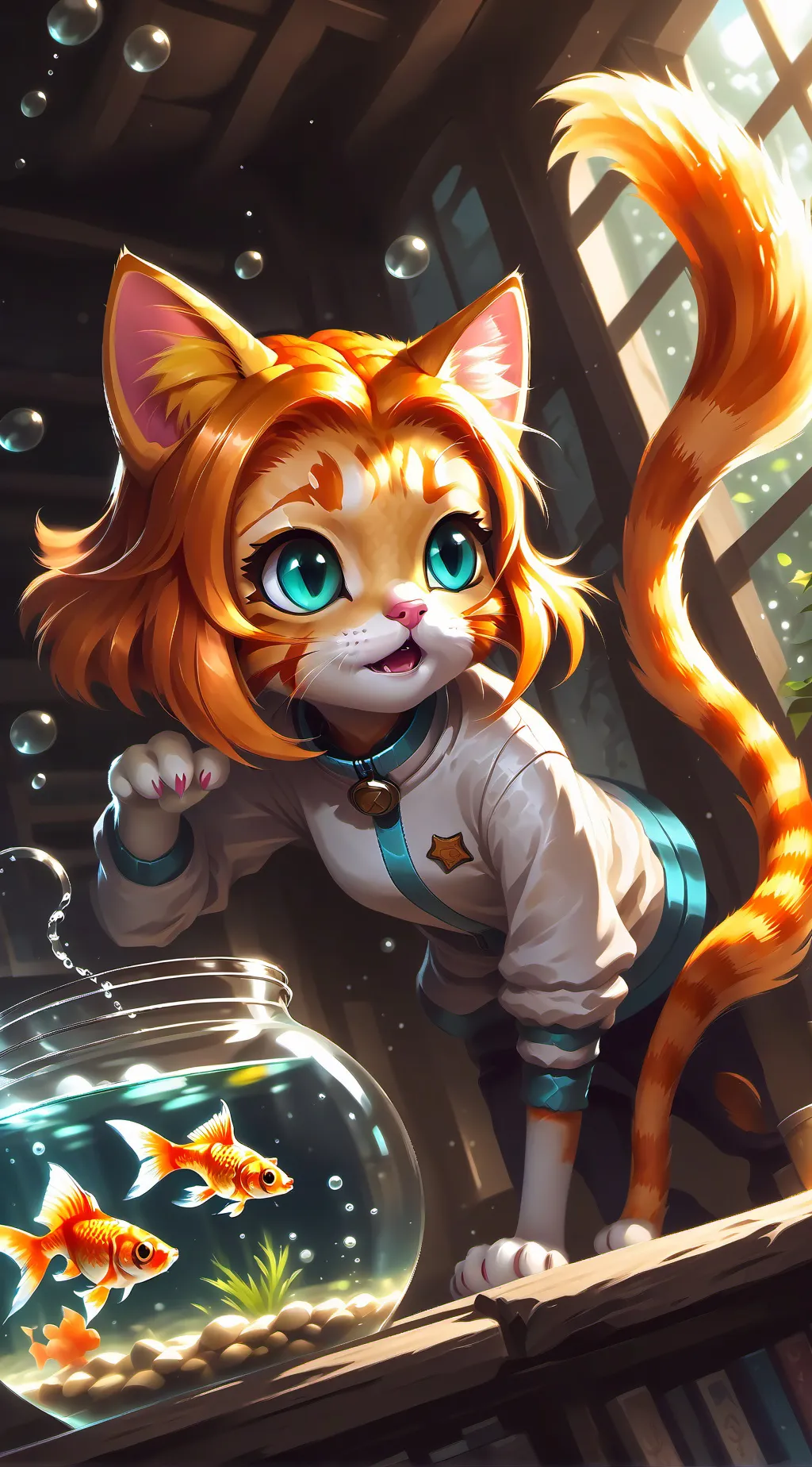 ai character: Goldie the Fish-Loving Feline background