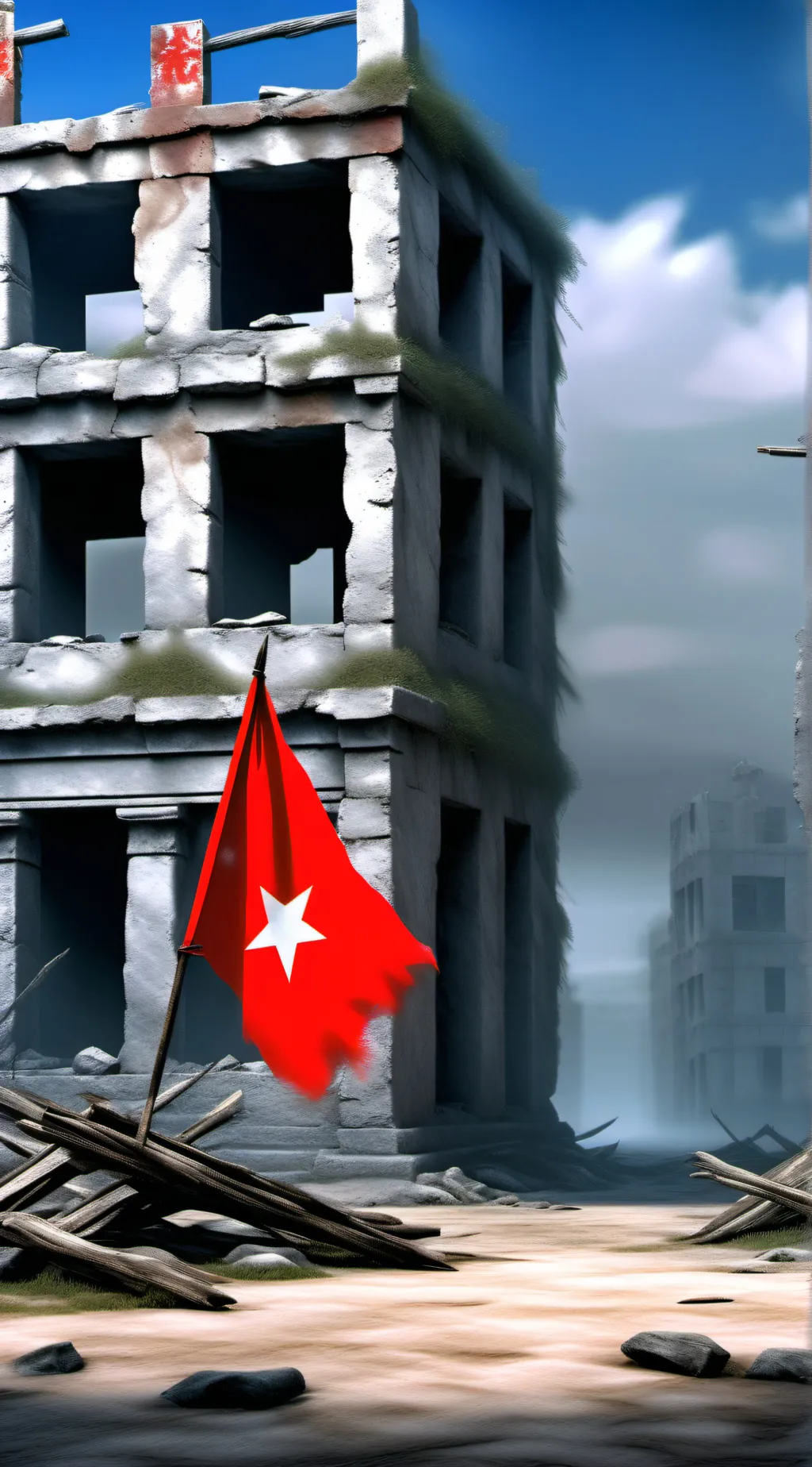 ai character: City ruinied  background