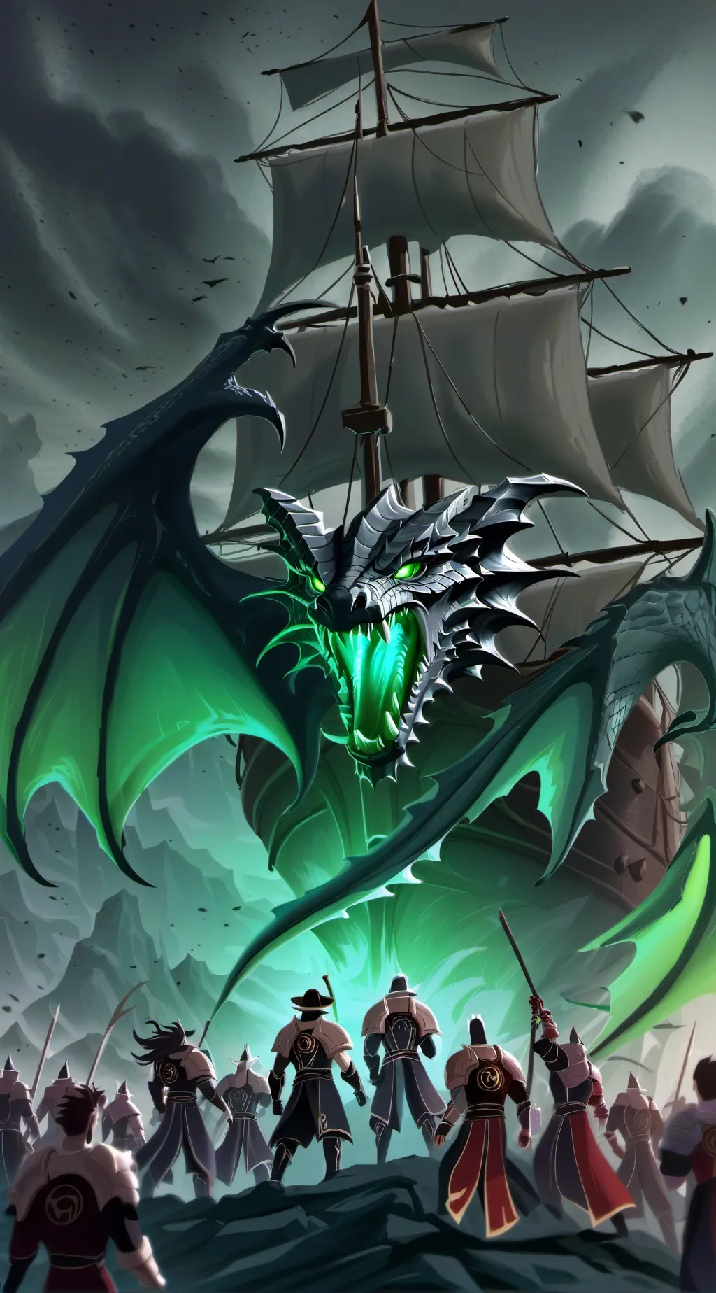 ai character: Here there dragons background