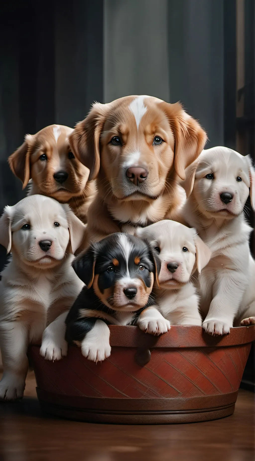 ai character: dog faimly  background