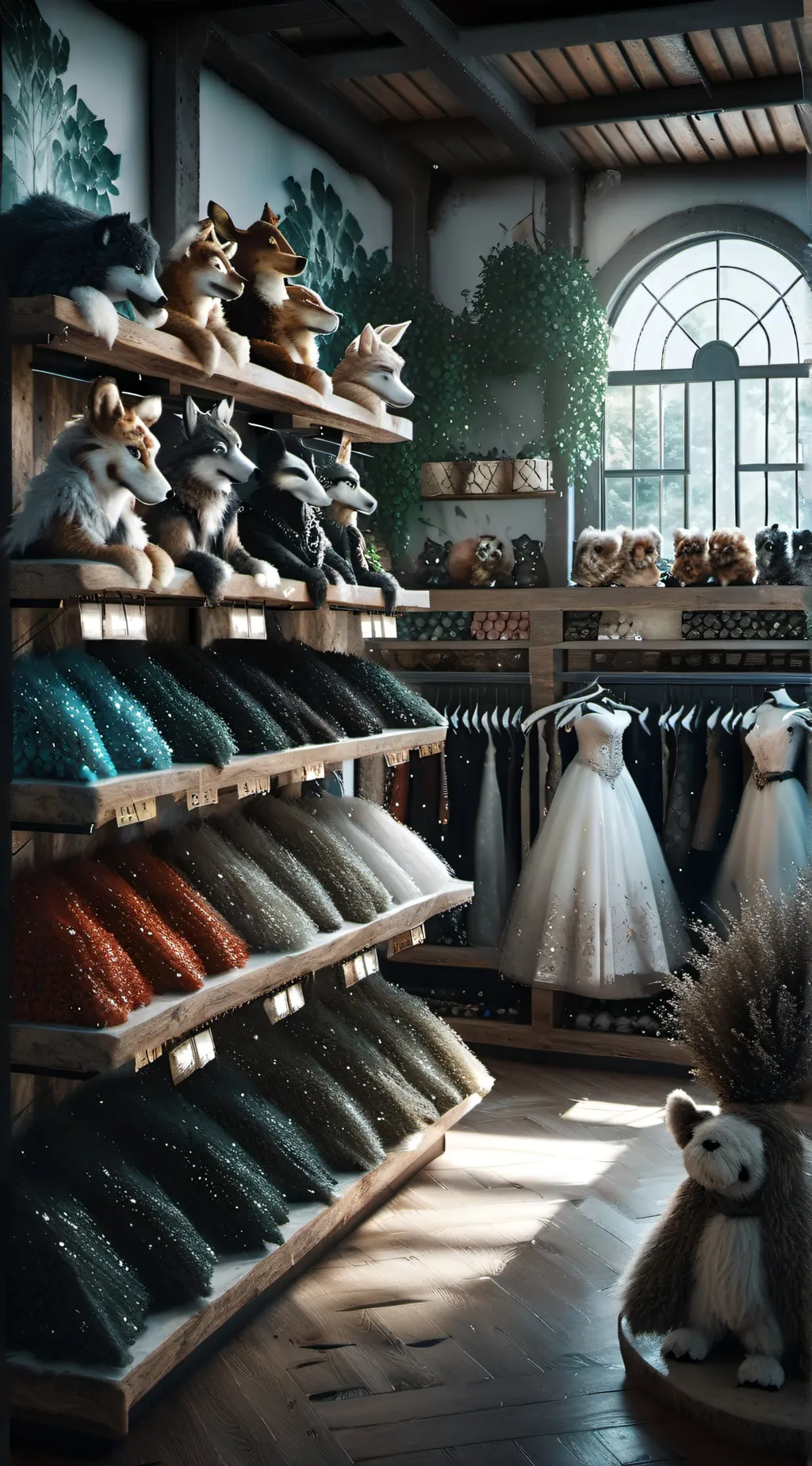 ai character: Fursuit shop. background