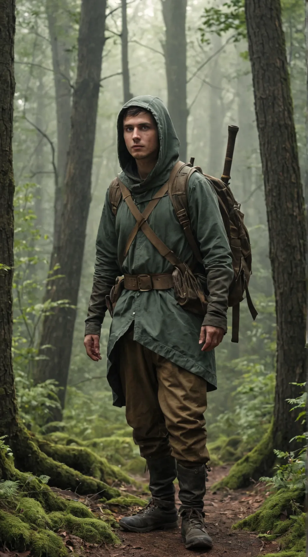 ai character: man in the forest background