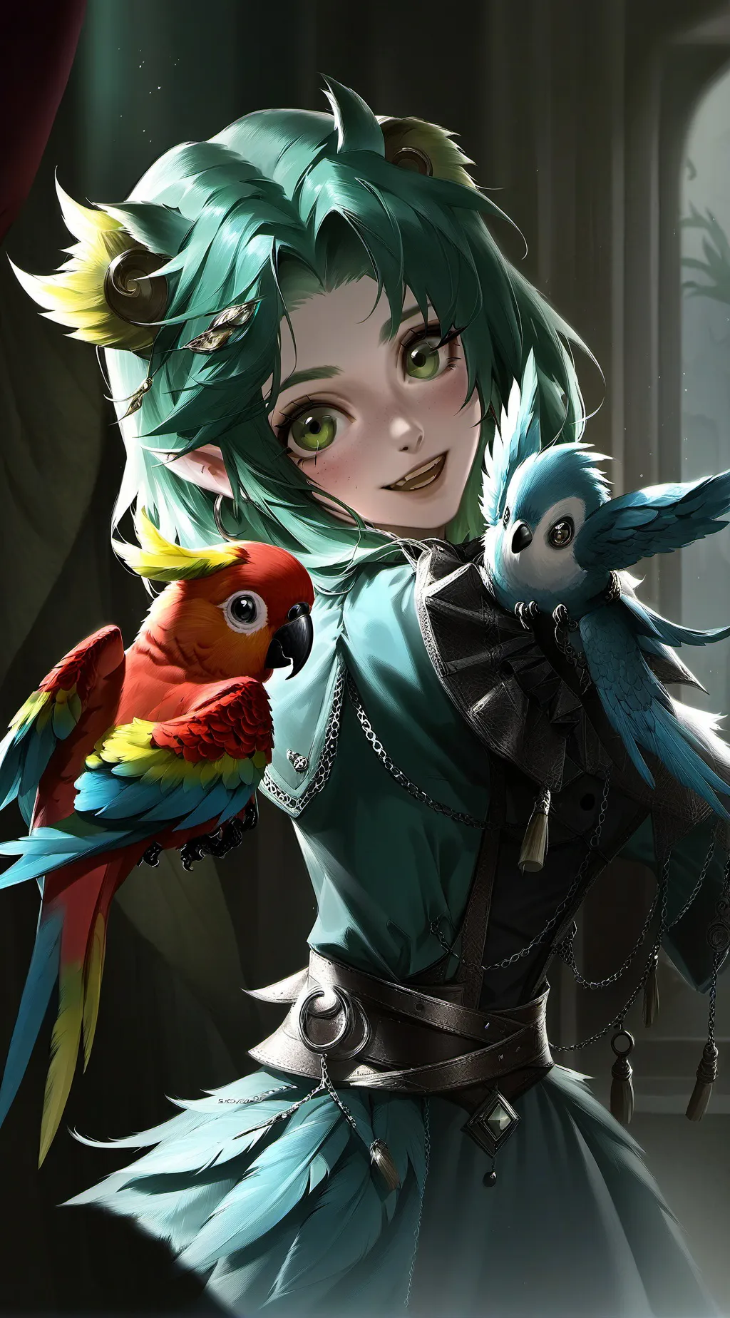 ai character: Rainbow Parrot Spirit background
