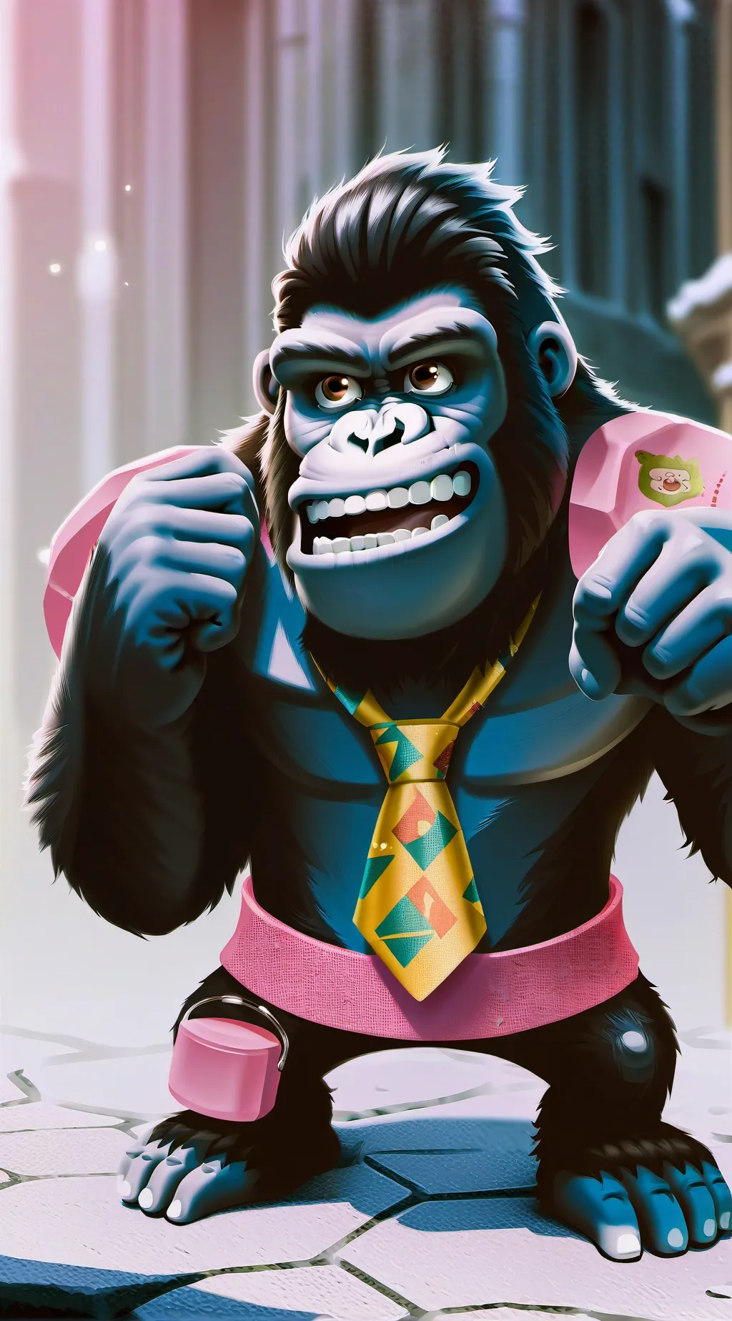 ai character:  Funny gorilla  background