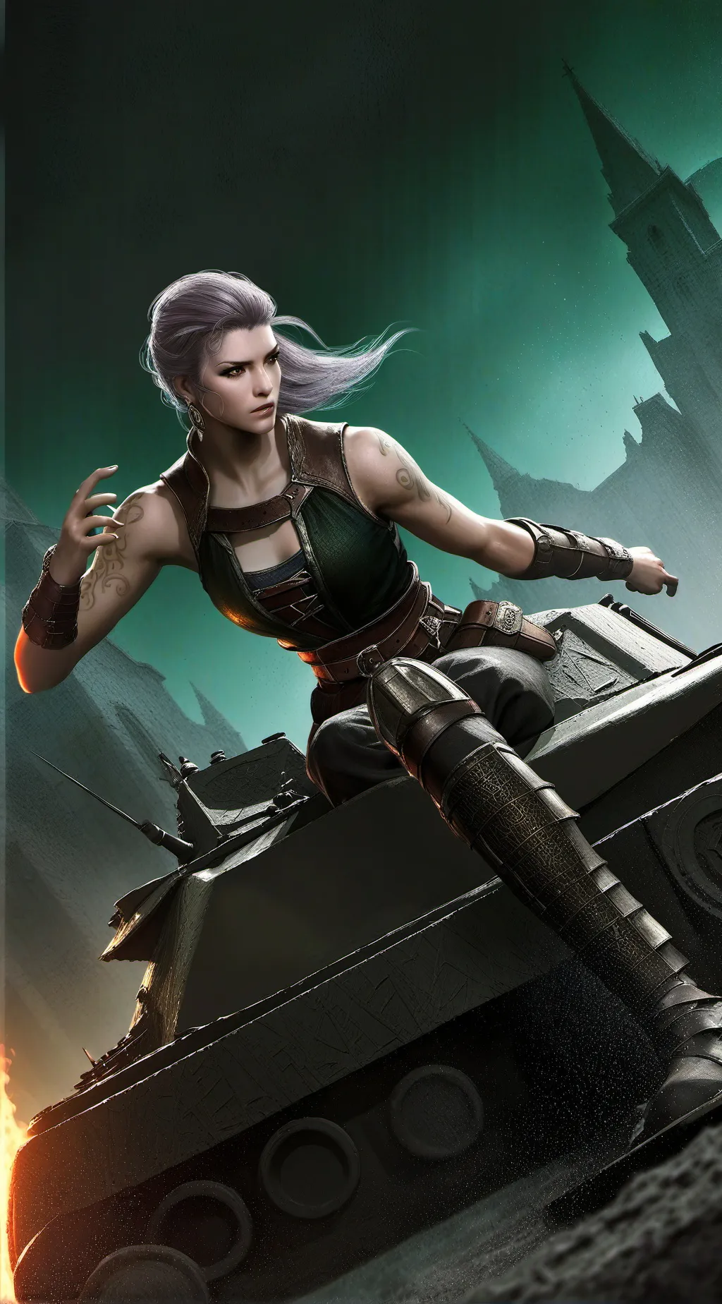 ai character: Titan tank woman background