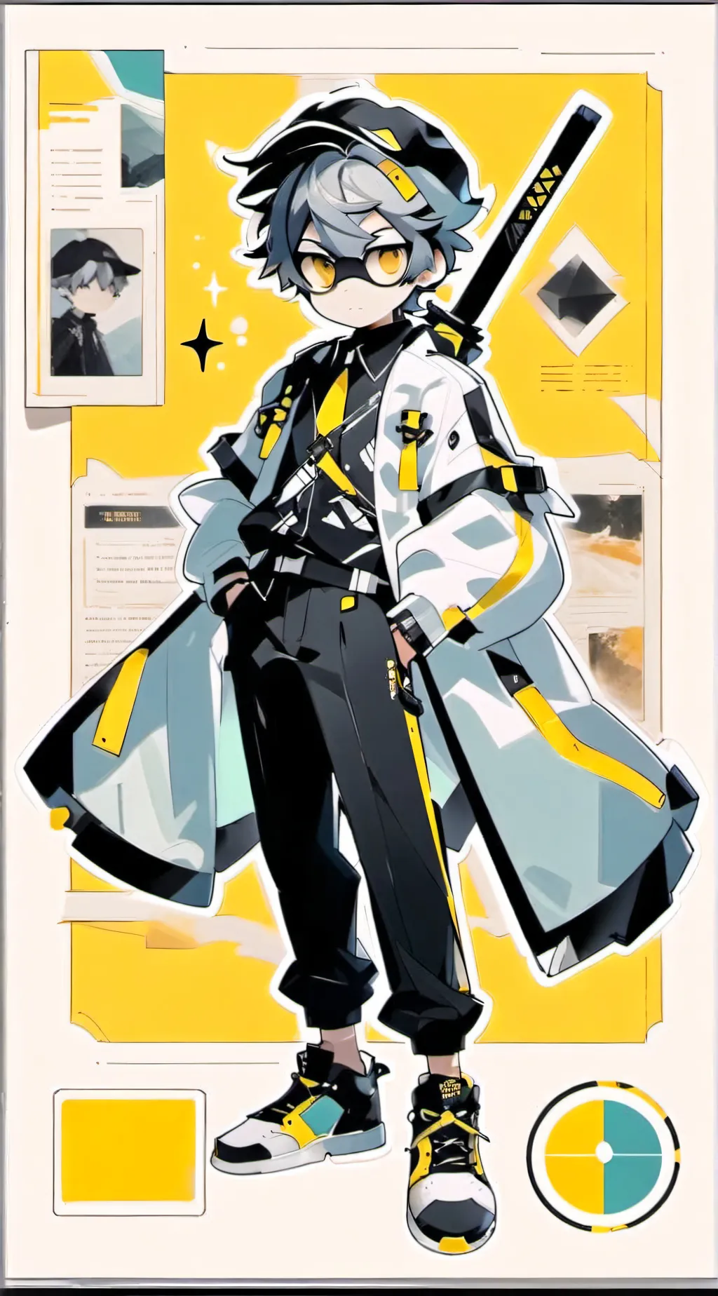 ai character: N figure  background