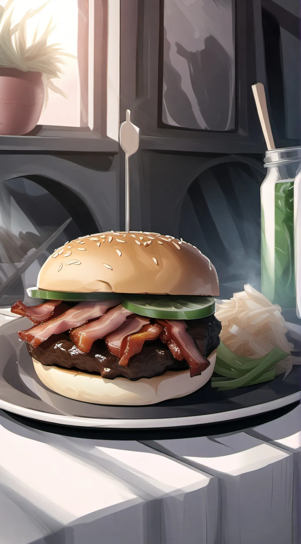 ai character: BARBECUE BACON BUR background