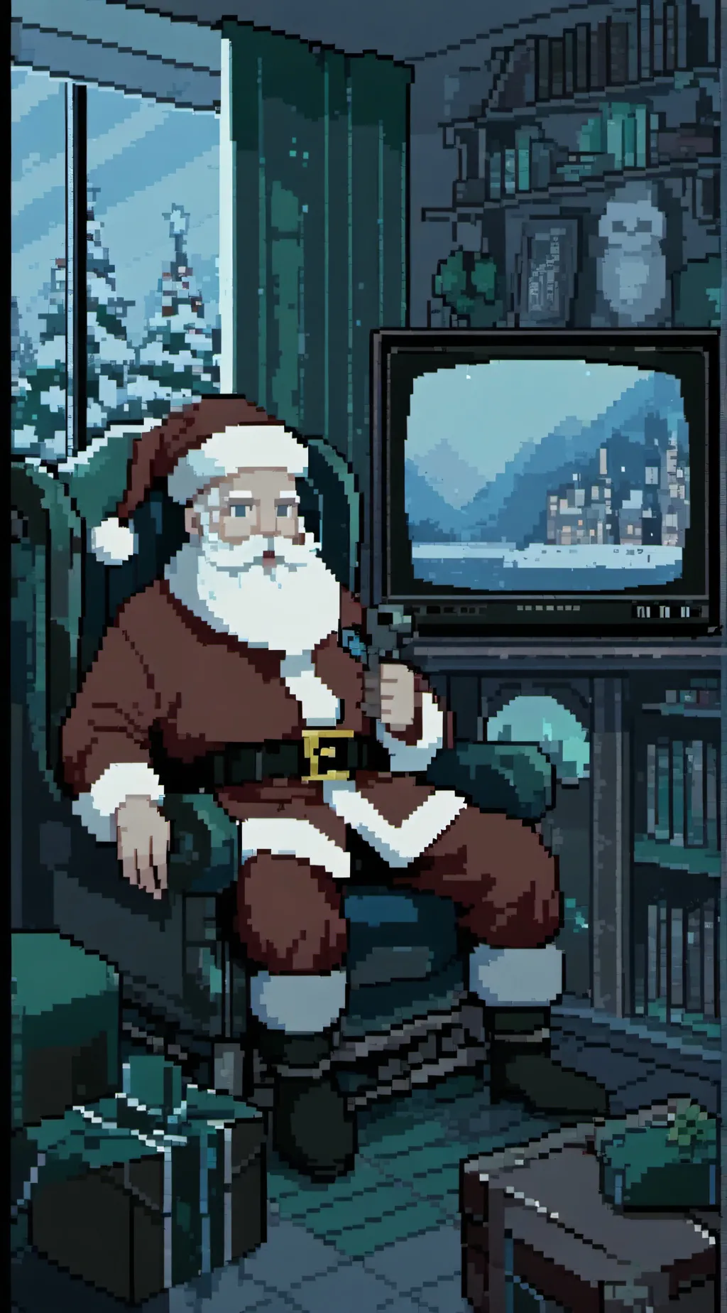 ai character: santa tv man (ttd) background