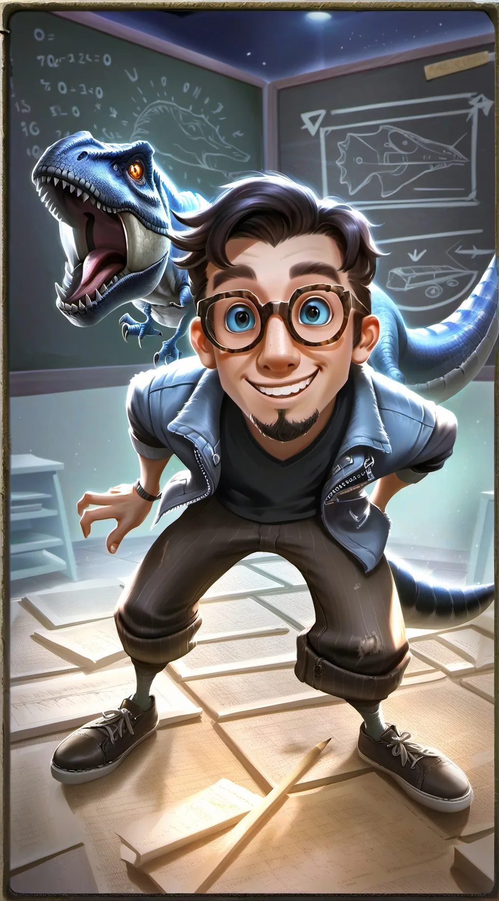 ai character: Prof. T-Rex Meme background