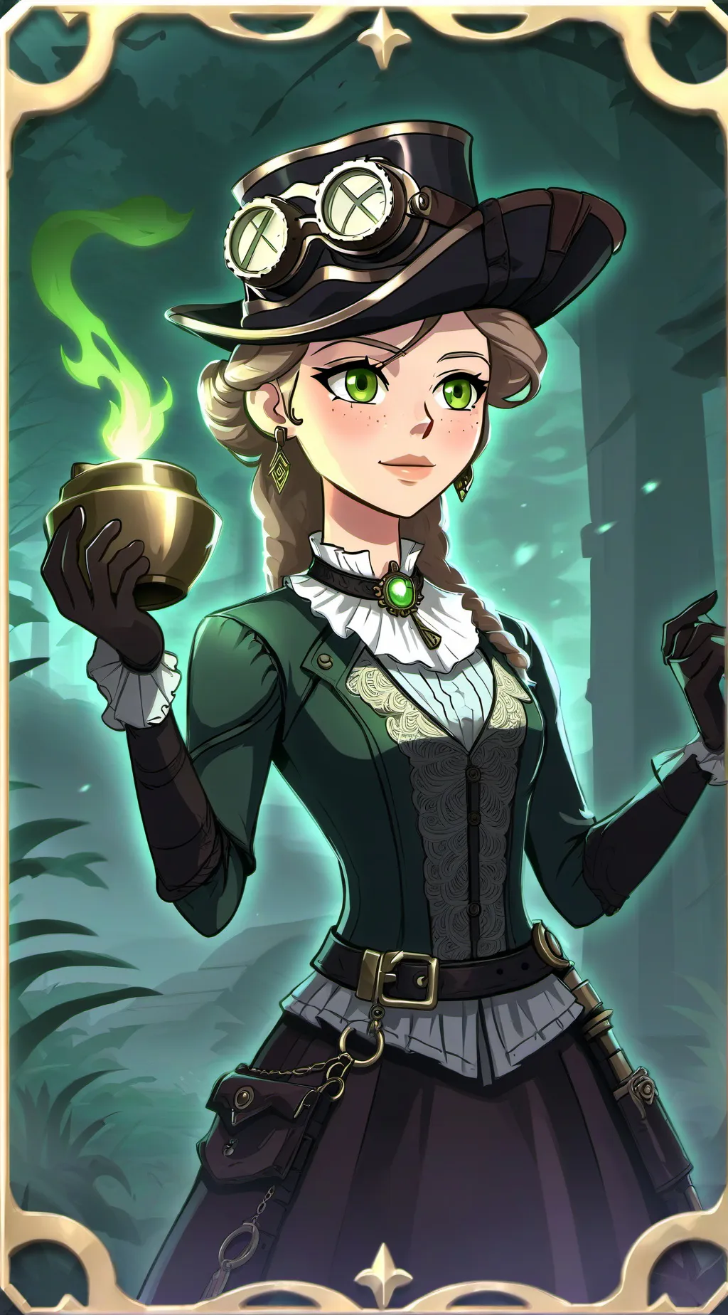 ai character: Iris steampunk background