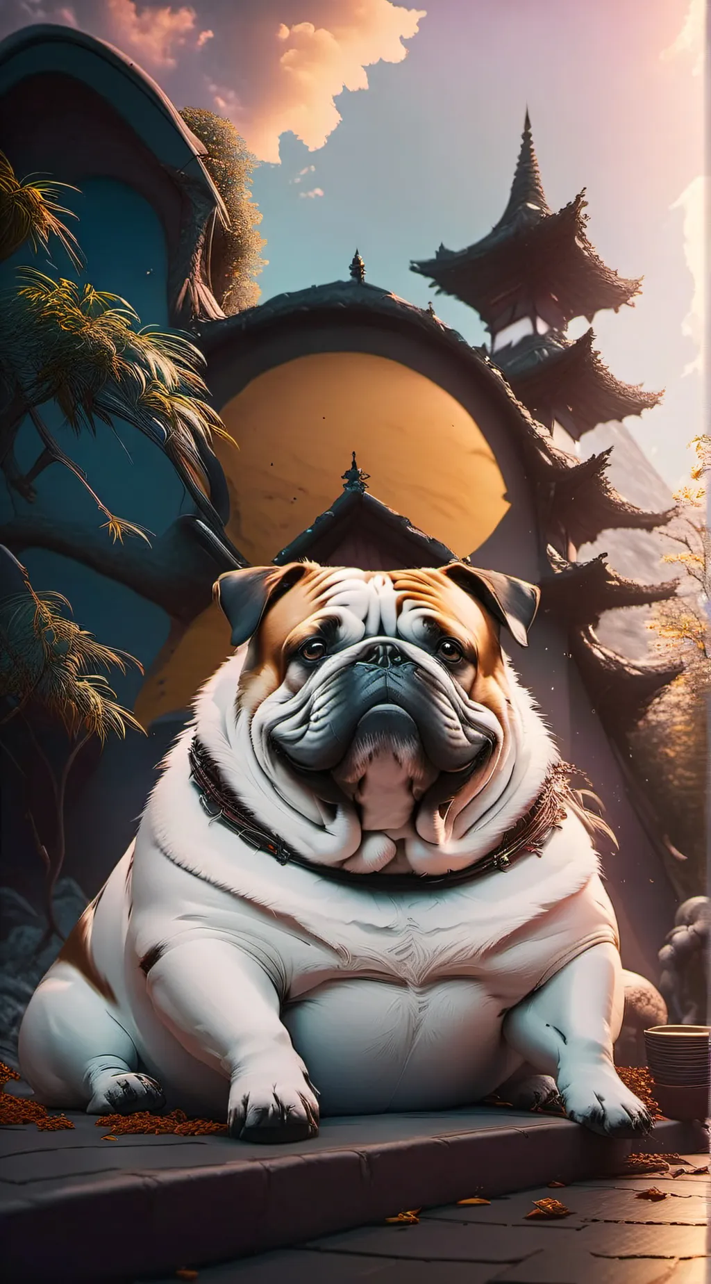 ai character: fat af dog background