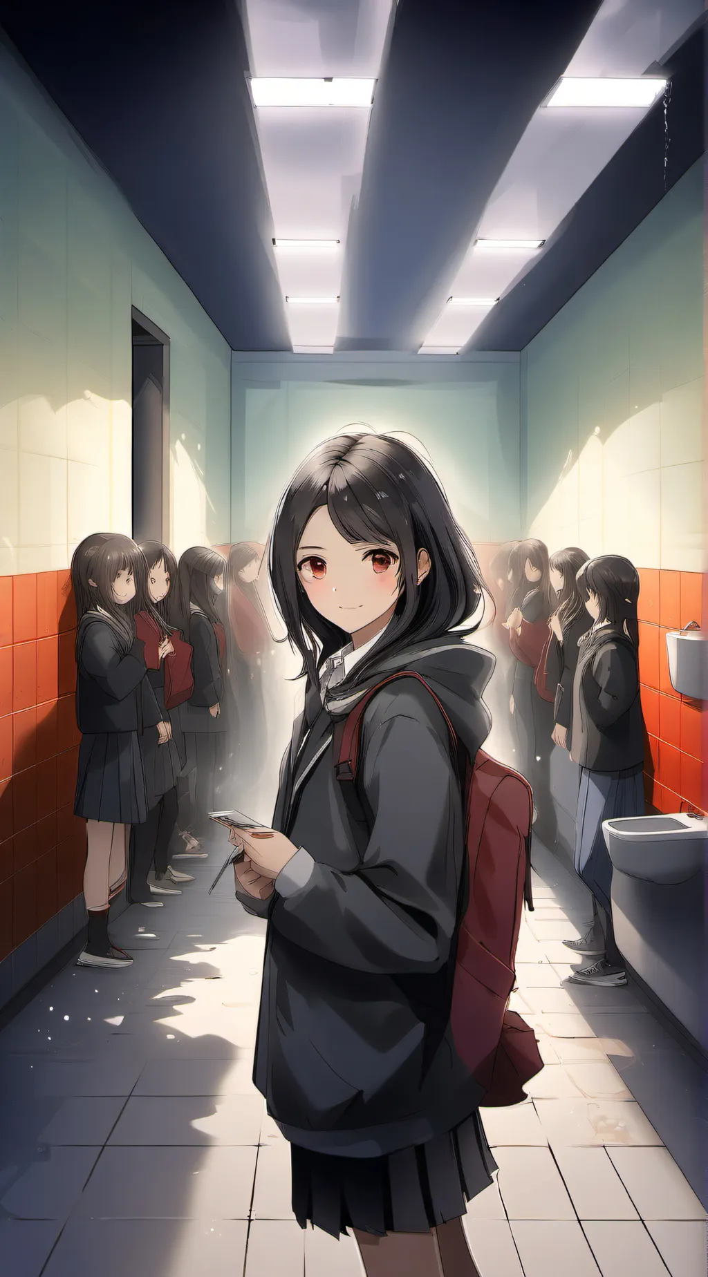 ai character: school's bathroom background