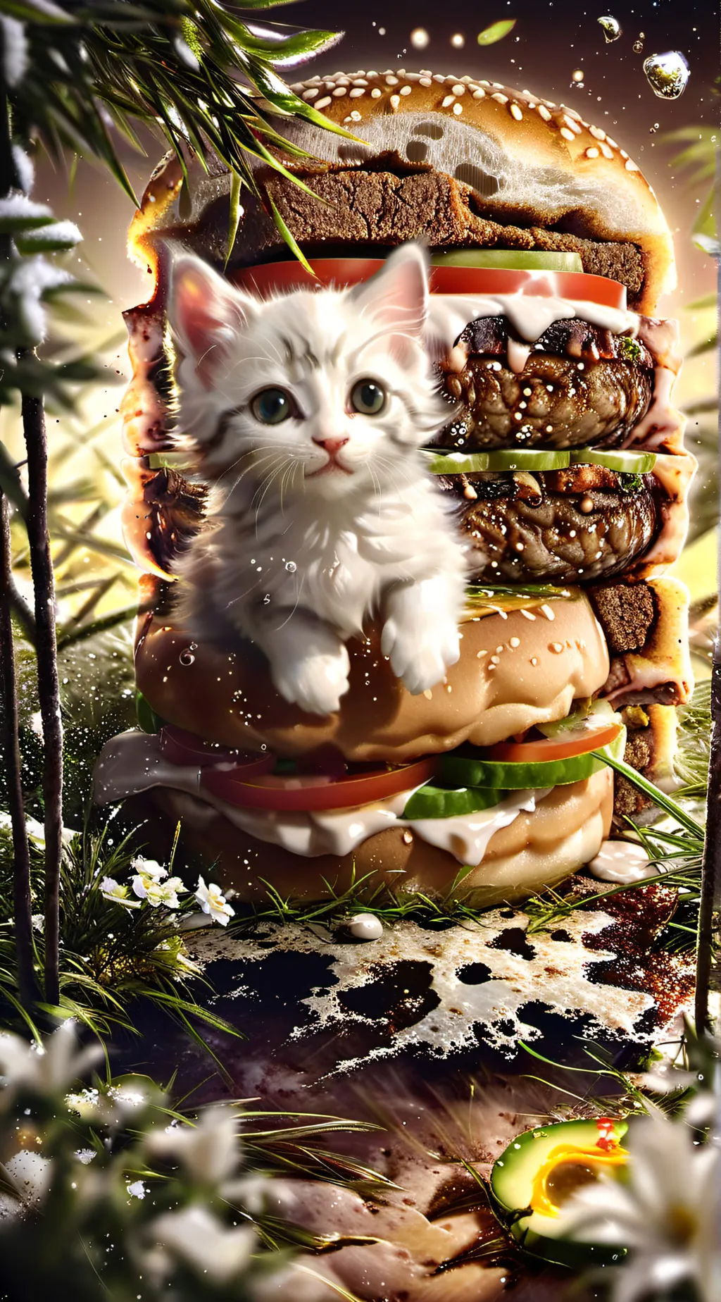 ai character: Burger kitten  background