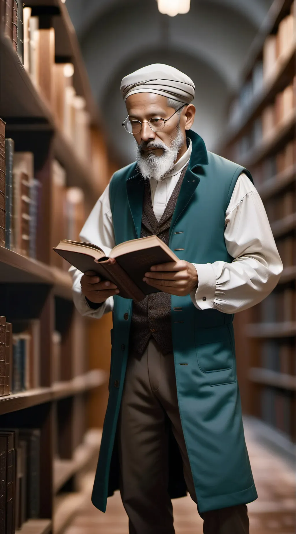 ai character: Old Librarian  background