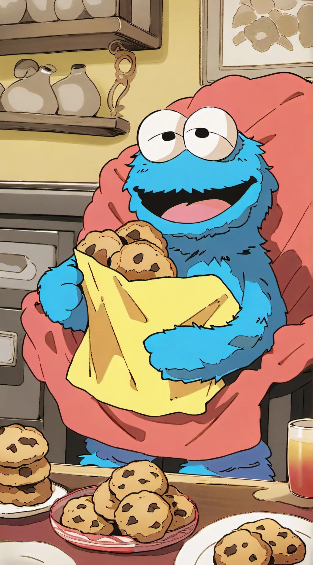 ai character: Cookie monster  background