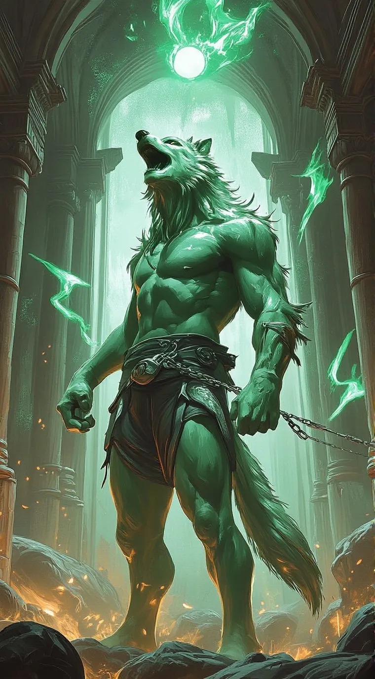 ai character: wearwolf chained background