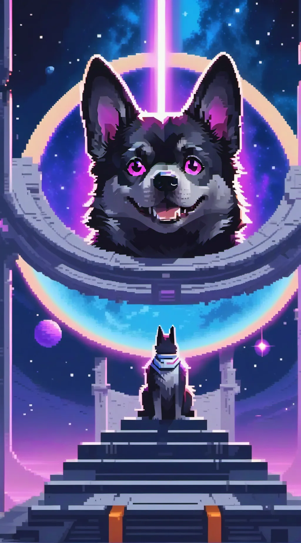 ai character: dogs in space background